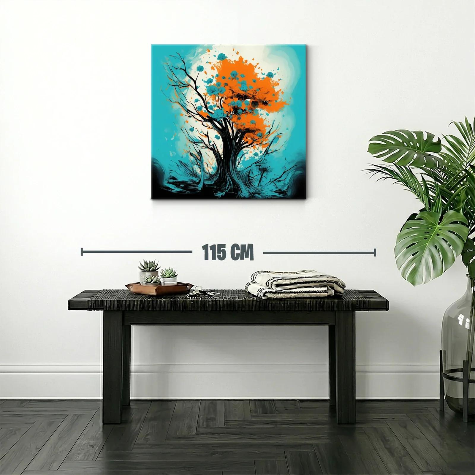 Árbol vibrante con flores azules y tonos naranjas — miniatura 2