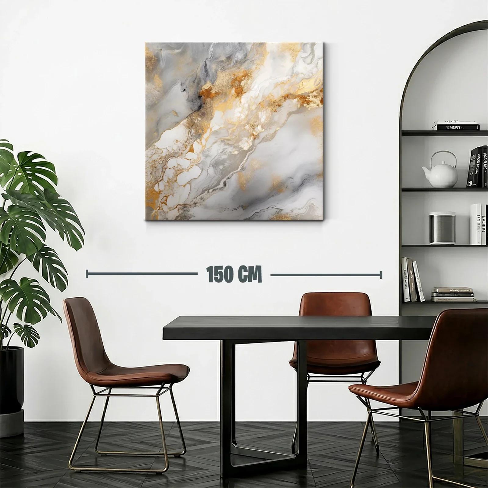 Cuadro abstracto con detalles dorados y tonos grises elegantes — miniatura 2