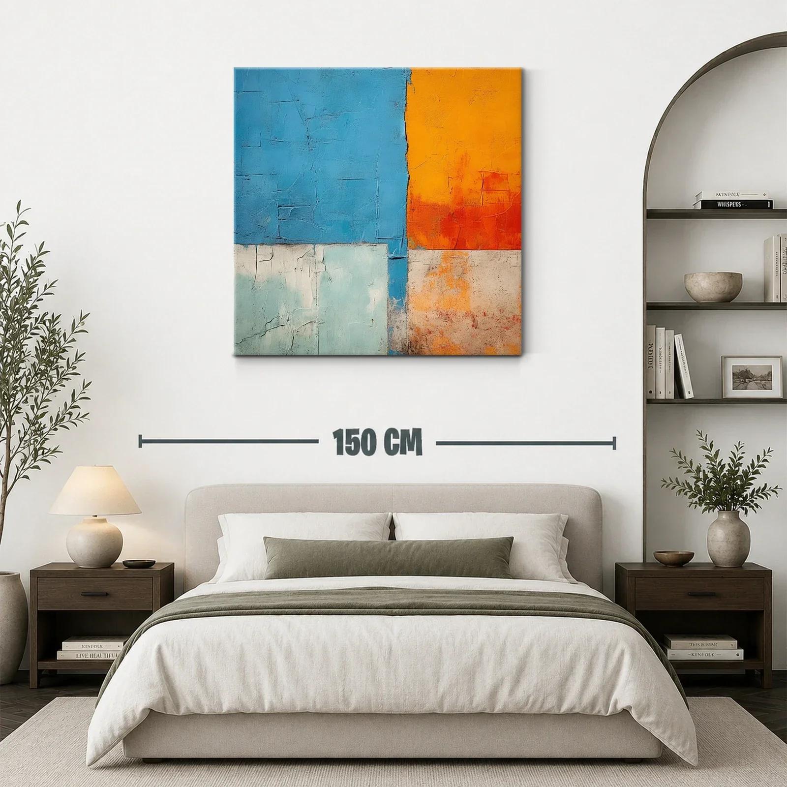 Cuadro abstracto con bloques vibrantes en azul y naranja — miniatura 3