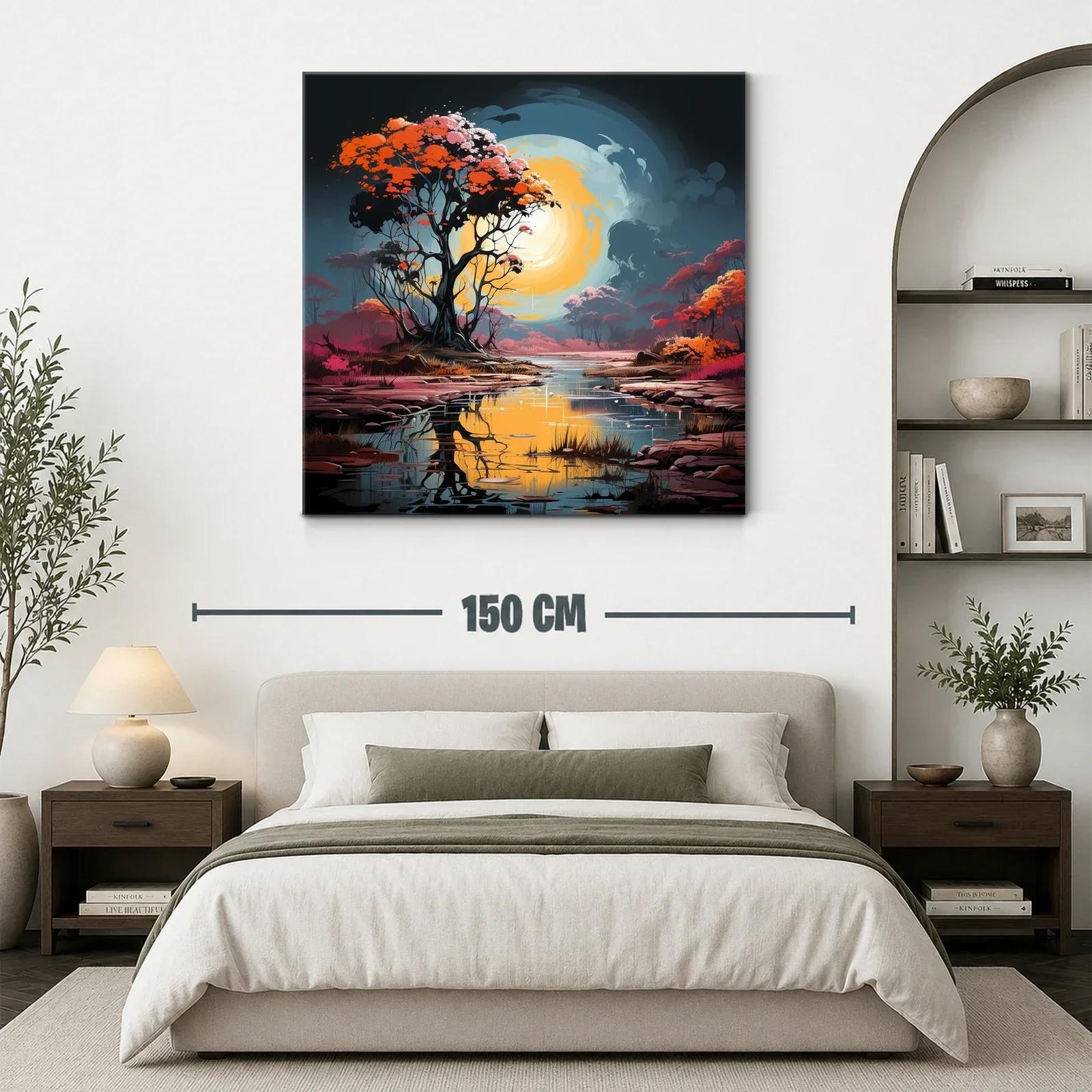 Paisaje onírico con árbol naranja frente al lago brillante — miniatura 3
