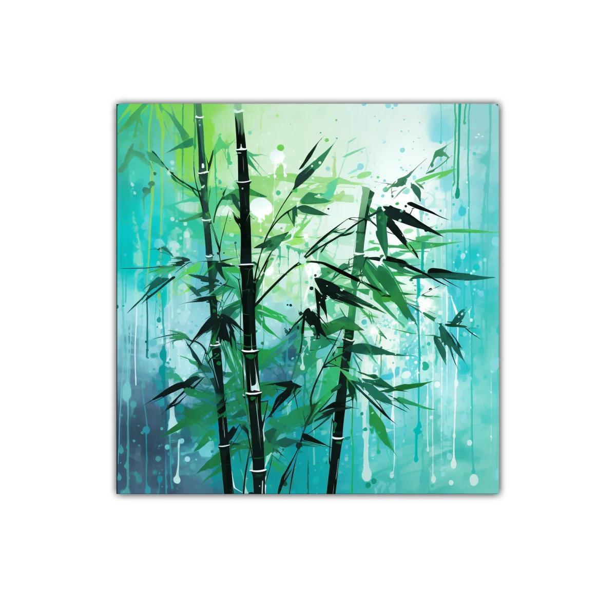 Decorativo cuadro con bambú y tonos verdes azulados