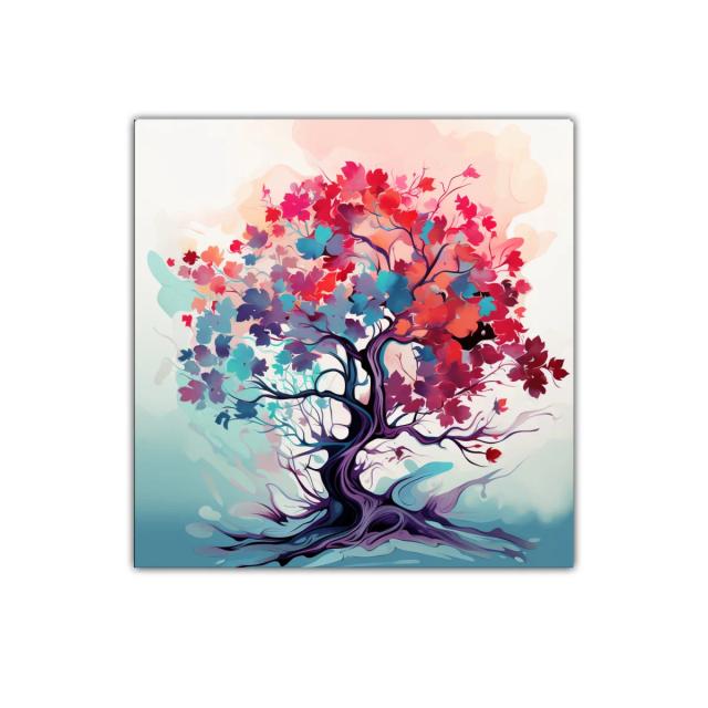 Árbol colorido con hojas vibrantes y formas fluidas