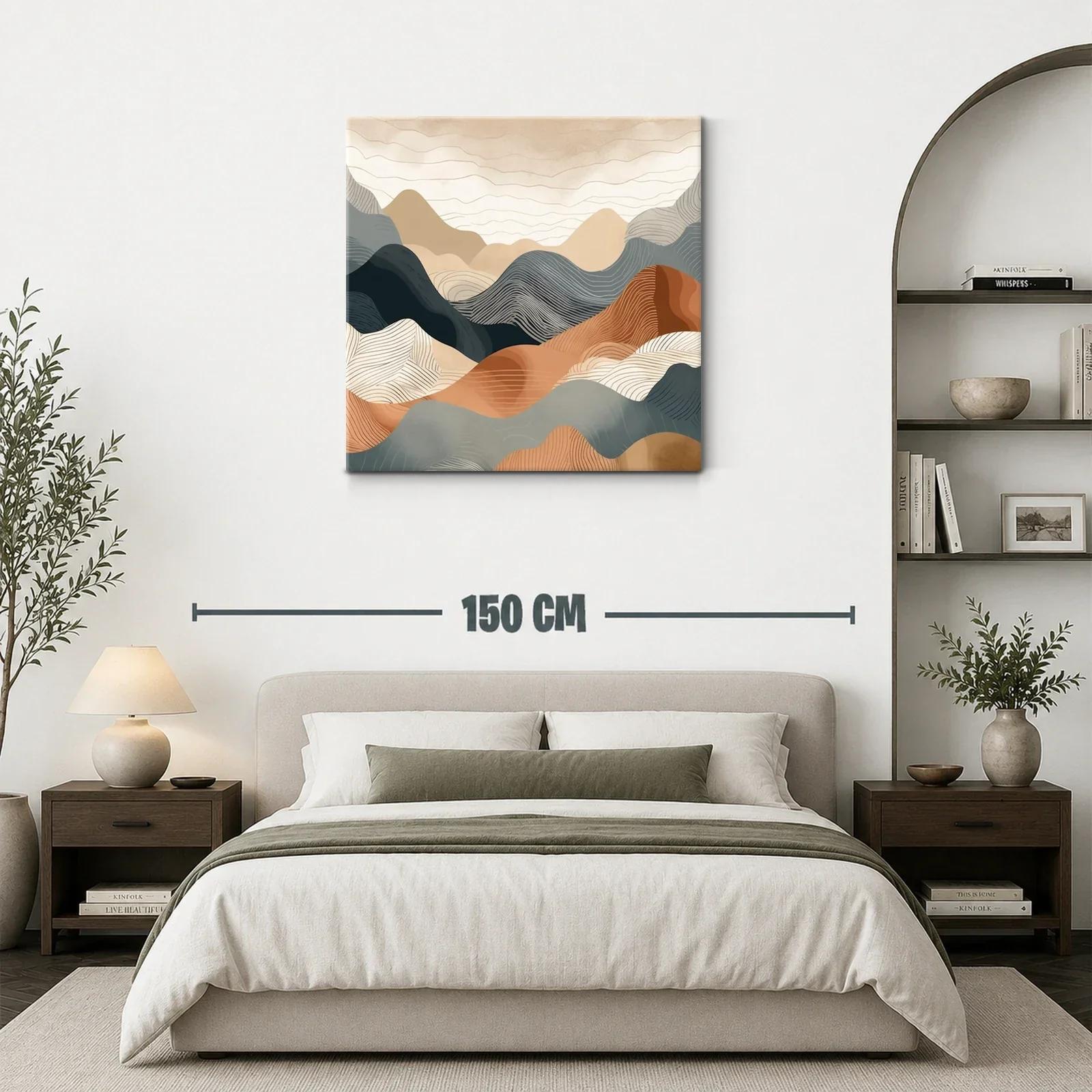 Cuadro con paisaje montañoso en tonos tierra y azules — miniatura 3