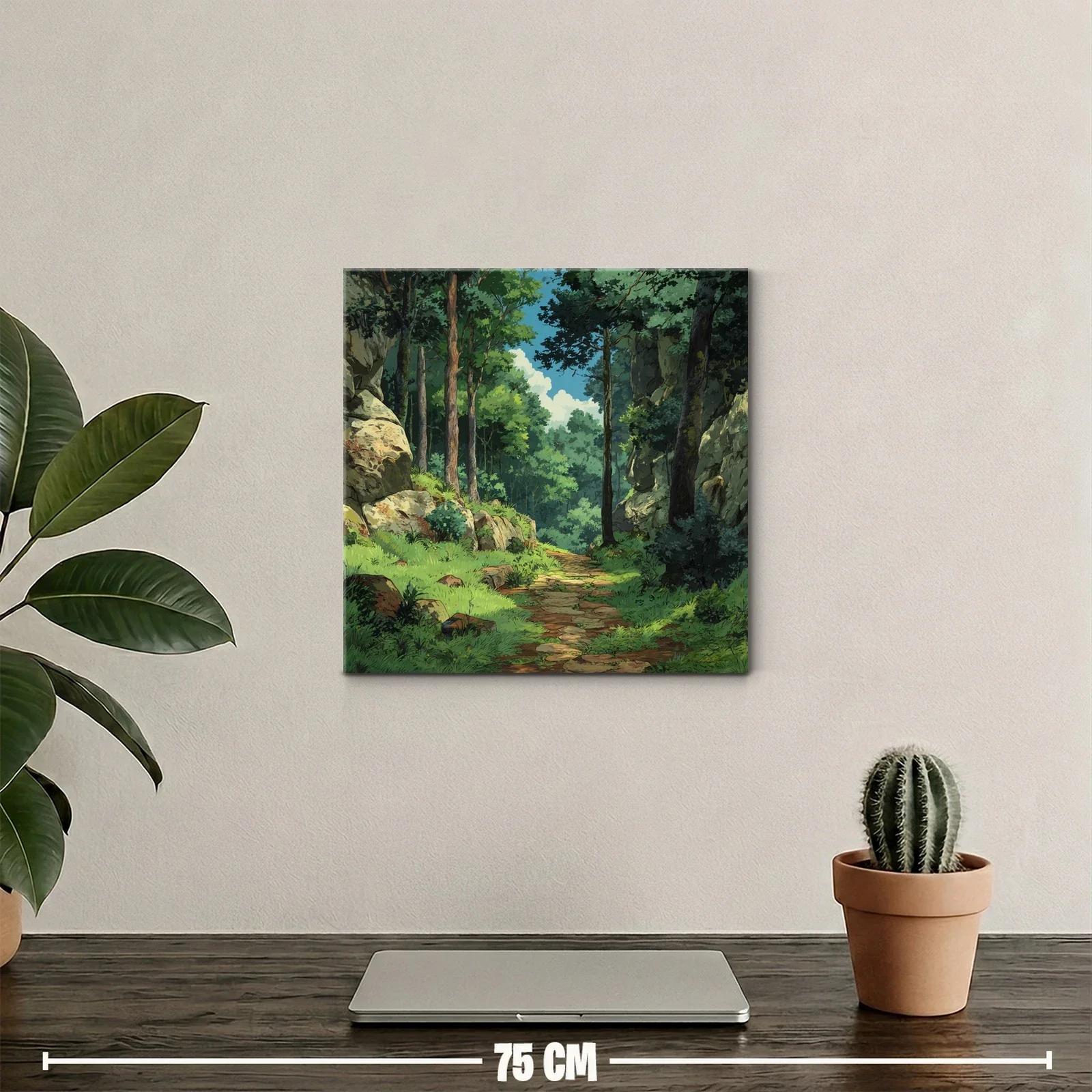 Camino entre árboles y rocas en bosque frondoso y tranquilo — miniatura 2