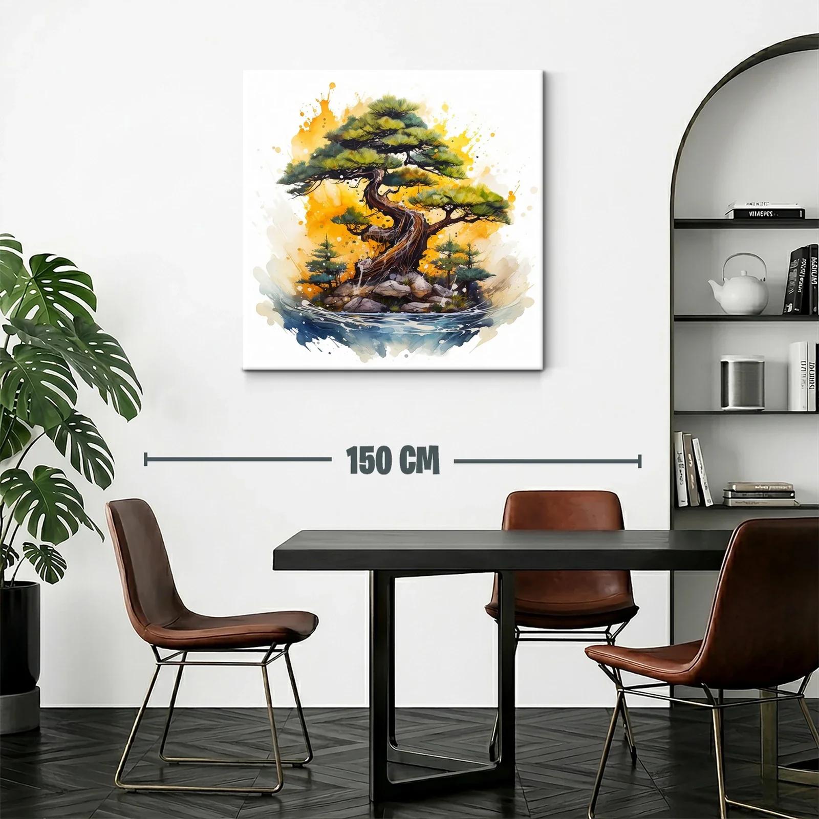 Árbol bonsái con paisaje vibrante y acuarela expresiva — miniatura 2