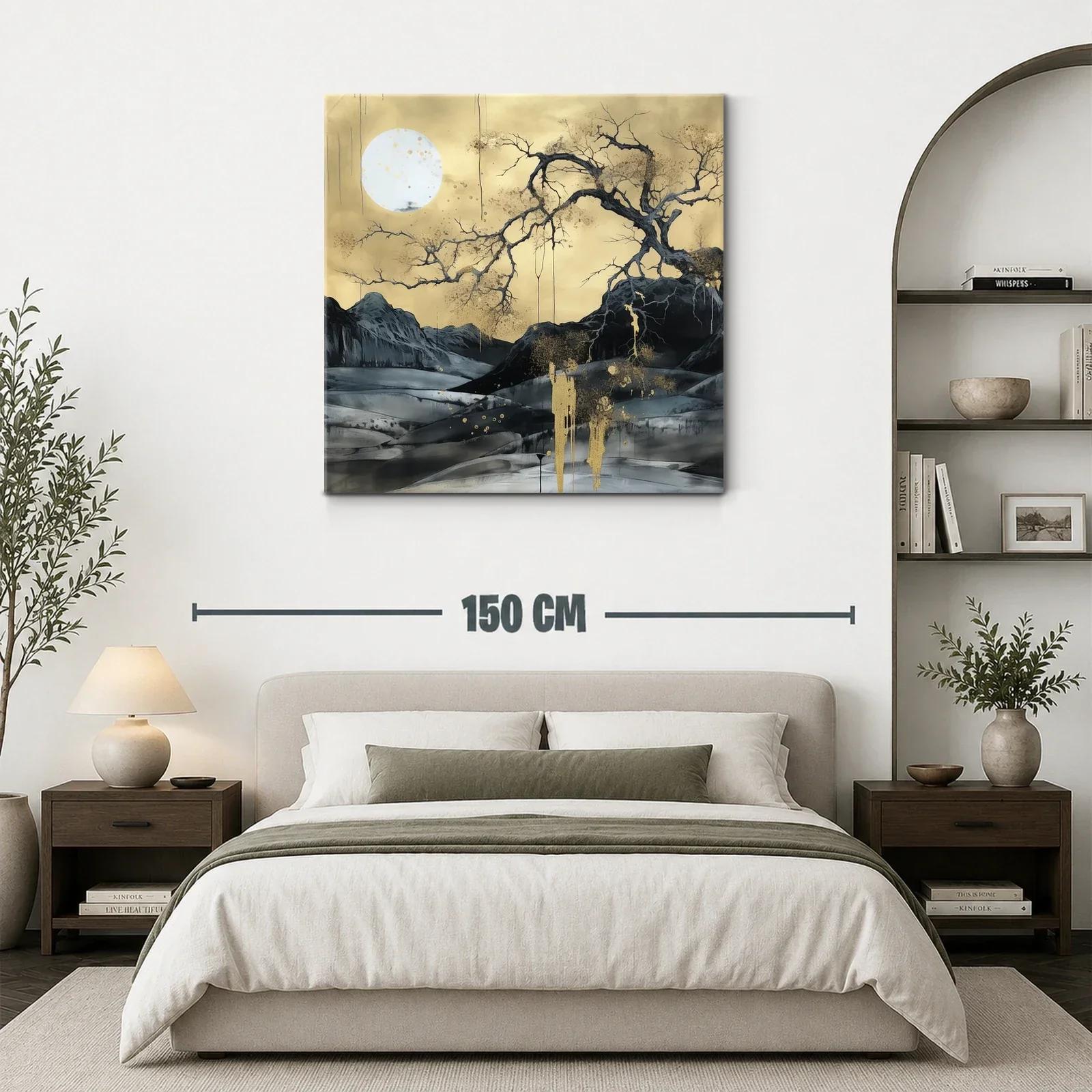 Paisaje nocturno con luna llena y árbol dorado — miniatura 3