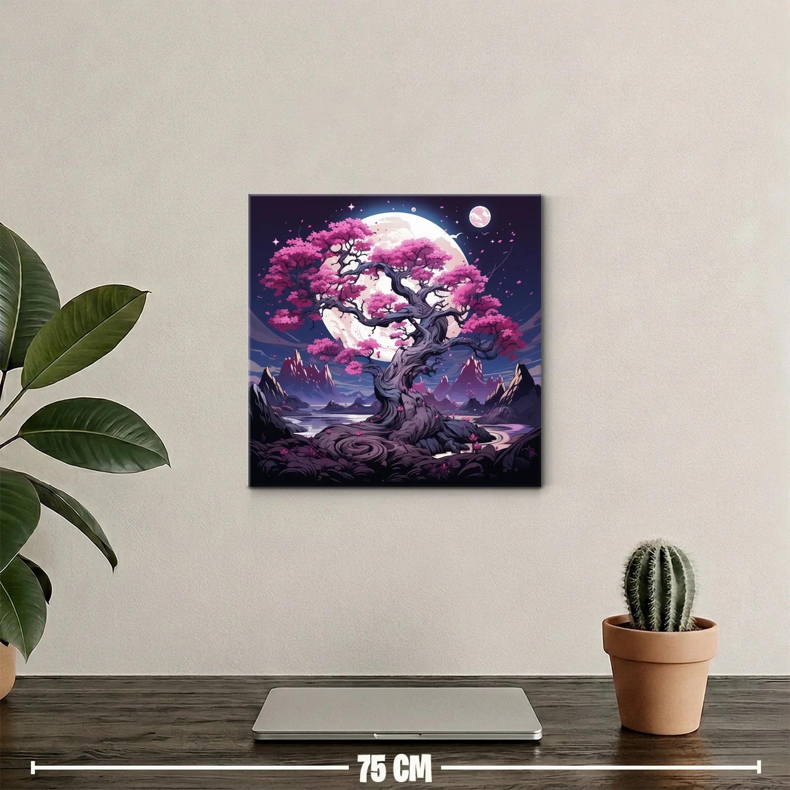 Árbol Sakura bajo luna llena en paisaje fantástico — miniatura 2