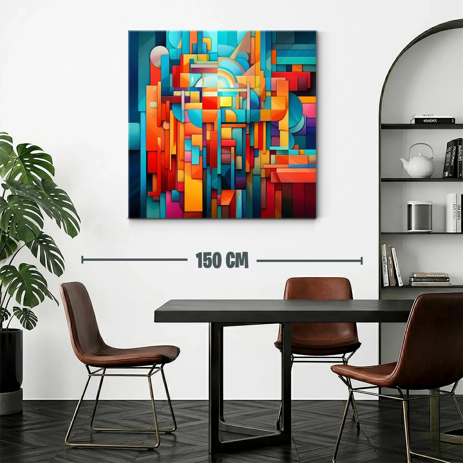 Cuadro abstracto en vibrantes tonos cálidos y fríos — miniatura 2