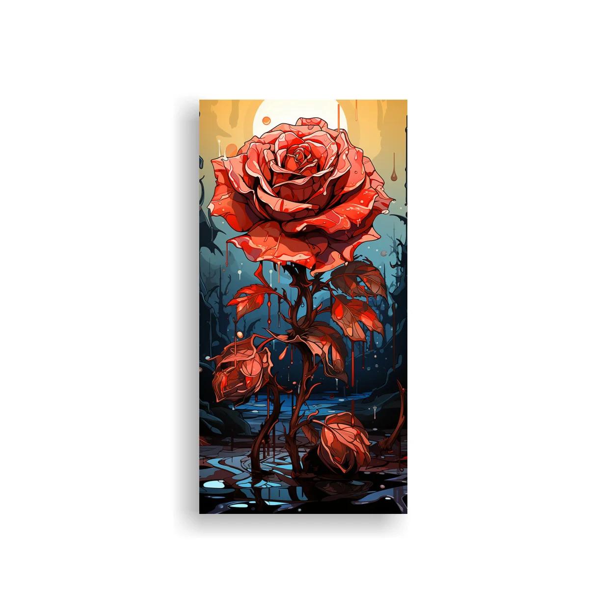 Cuadro rosa roja con fondo dorado dramático
