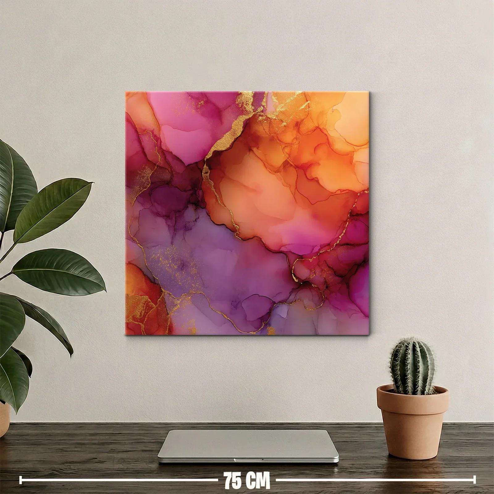 Cuadro abstracto con tonos cálidos y detalles dorados — miniatura 2