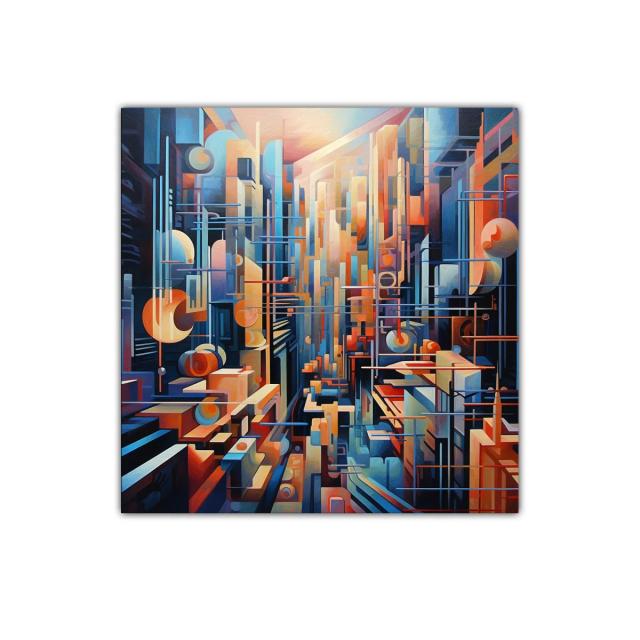 Composición urbana con formas geométricas y líneas dinámicas