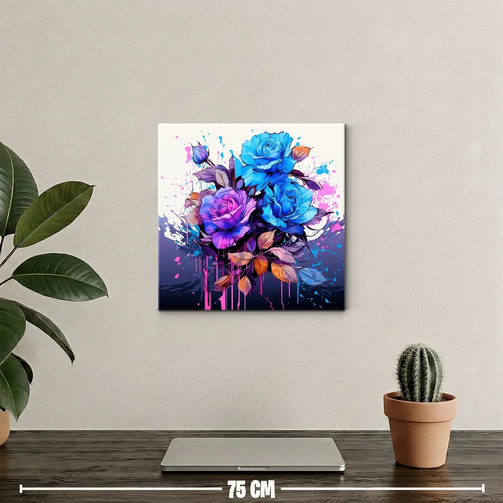 Ramo vibrante de rosas azules y violetas con hojas otoñales — miniatura 2