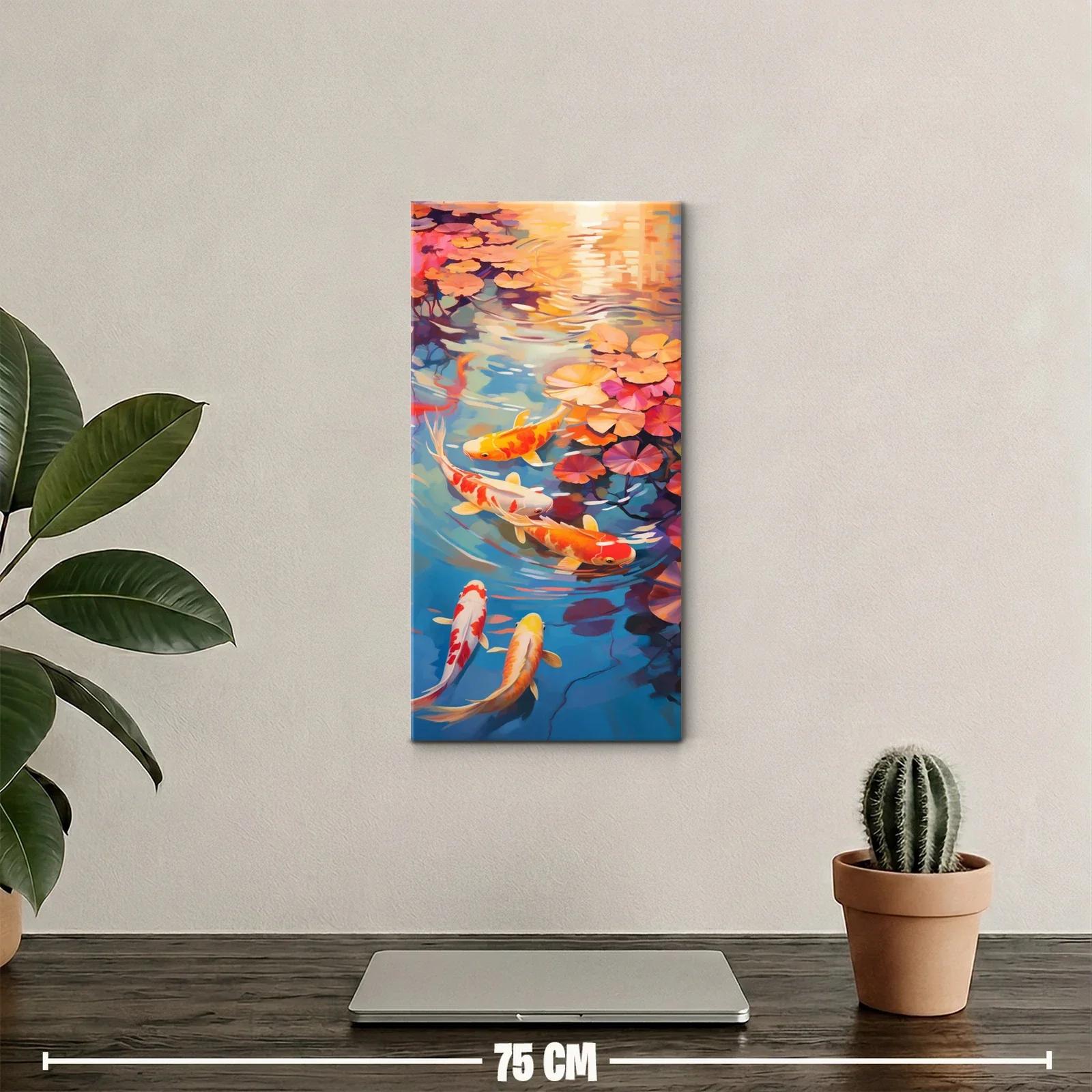 Cuadro peces koi naranjas y blancos con reflejos cálidos — miniatura 2