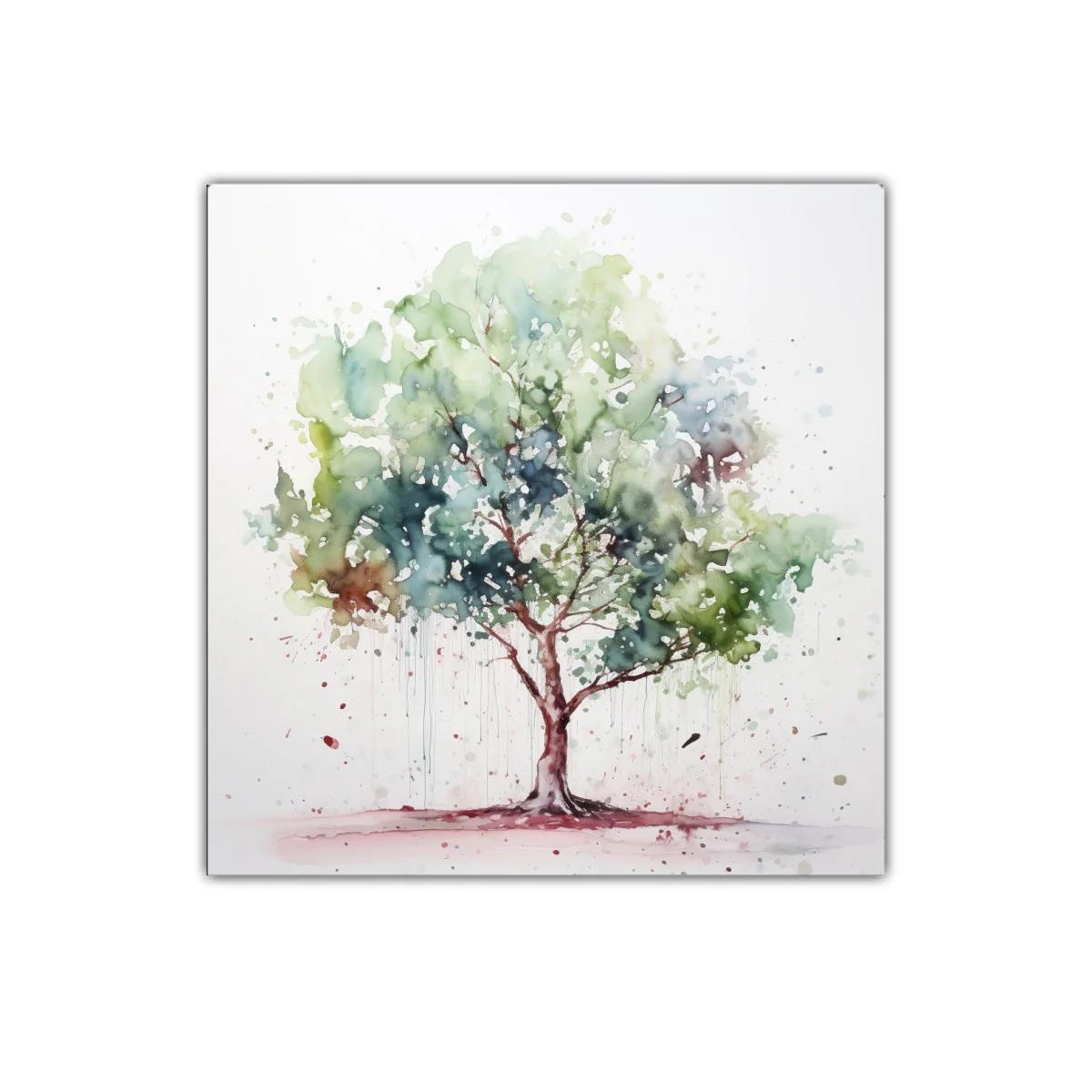 Cuadro decorativo árbol lleno de vida en acuarela