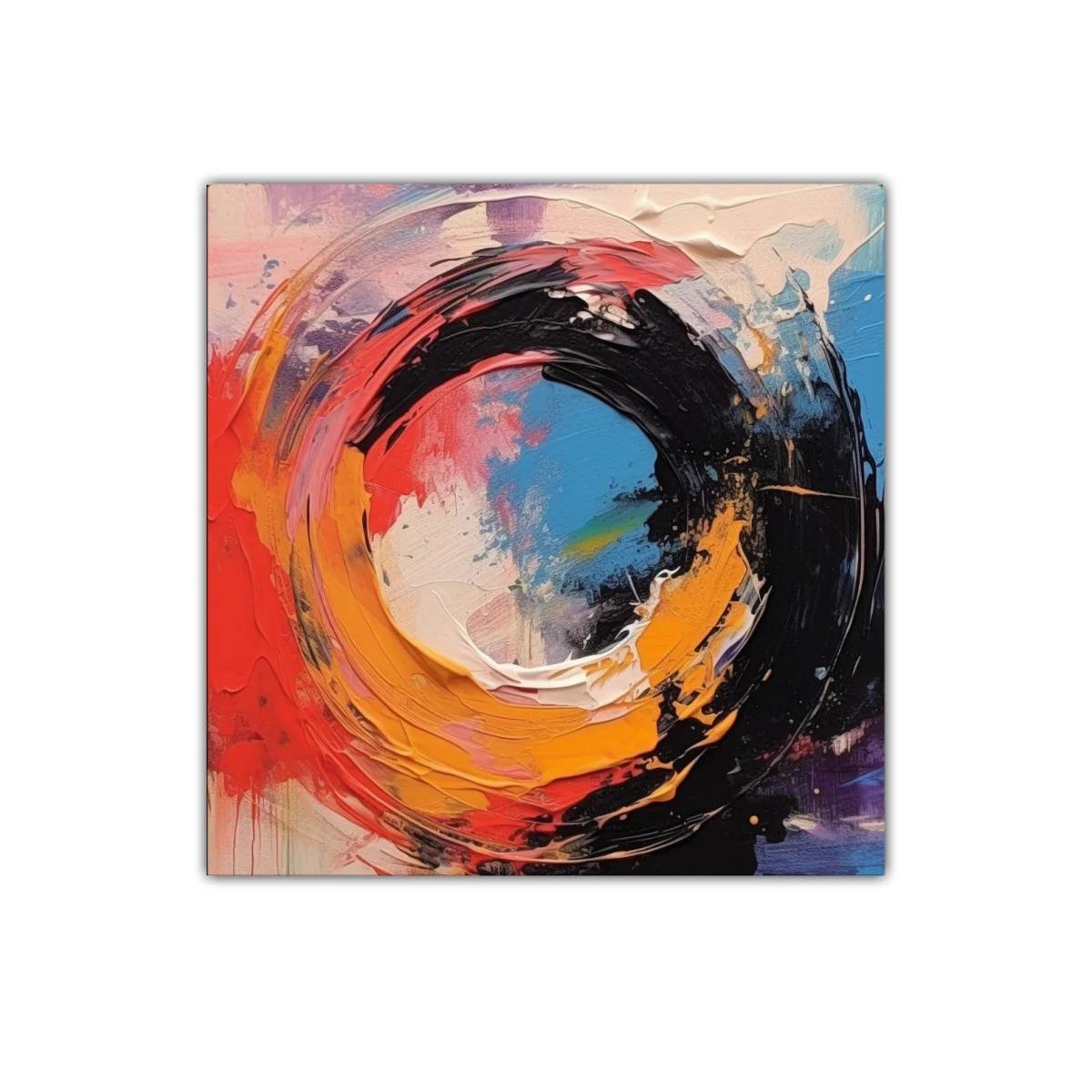 Cuadro abstracto con anillo dinámico en colores vivos