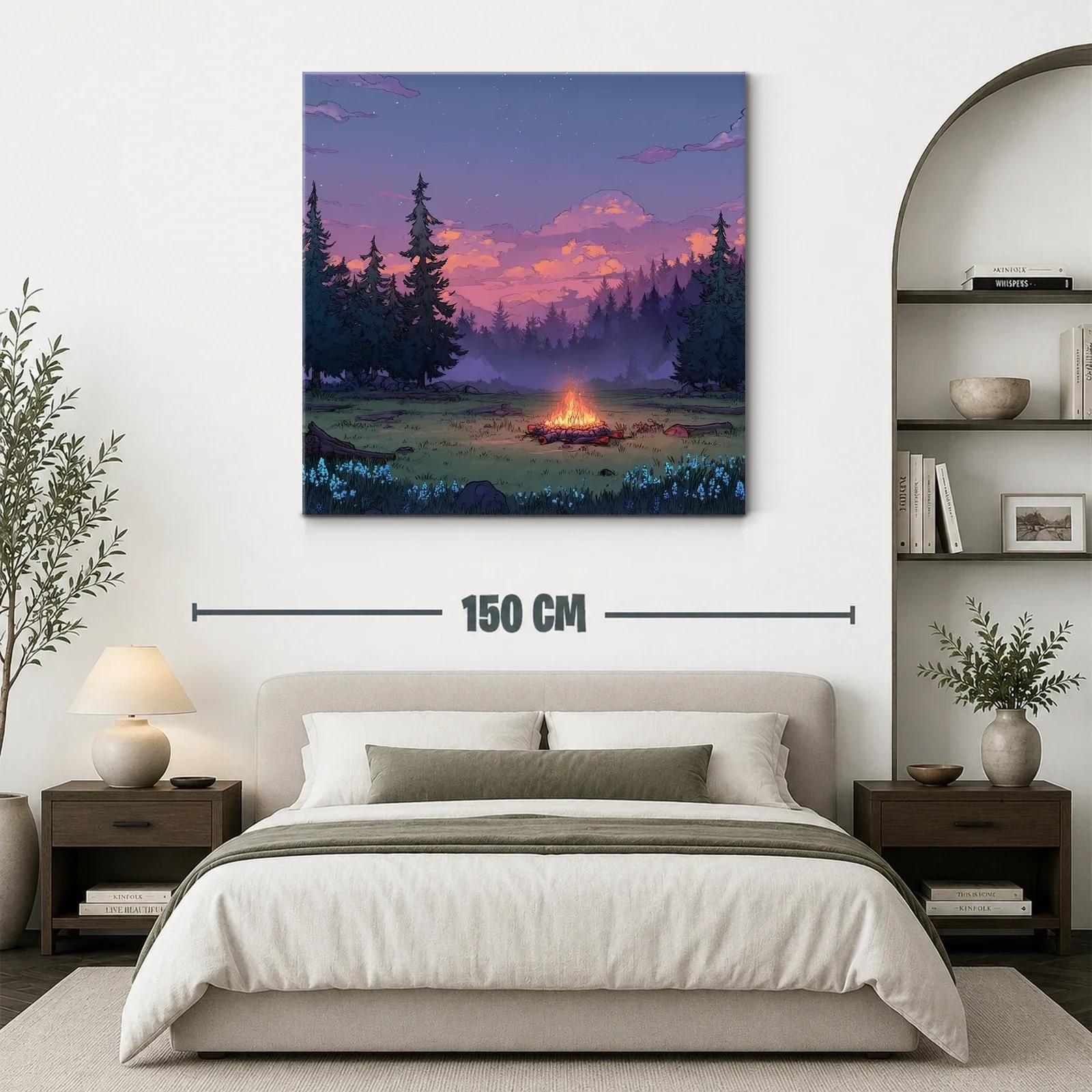 Atardecer en el bosque con hoguera encendida — miniatura 3