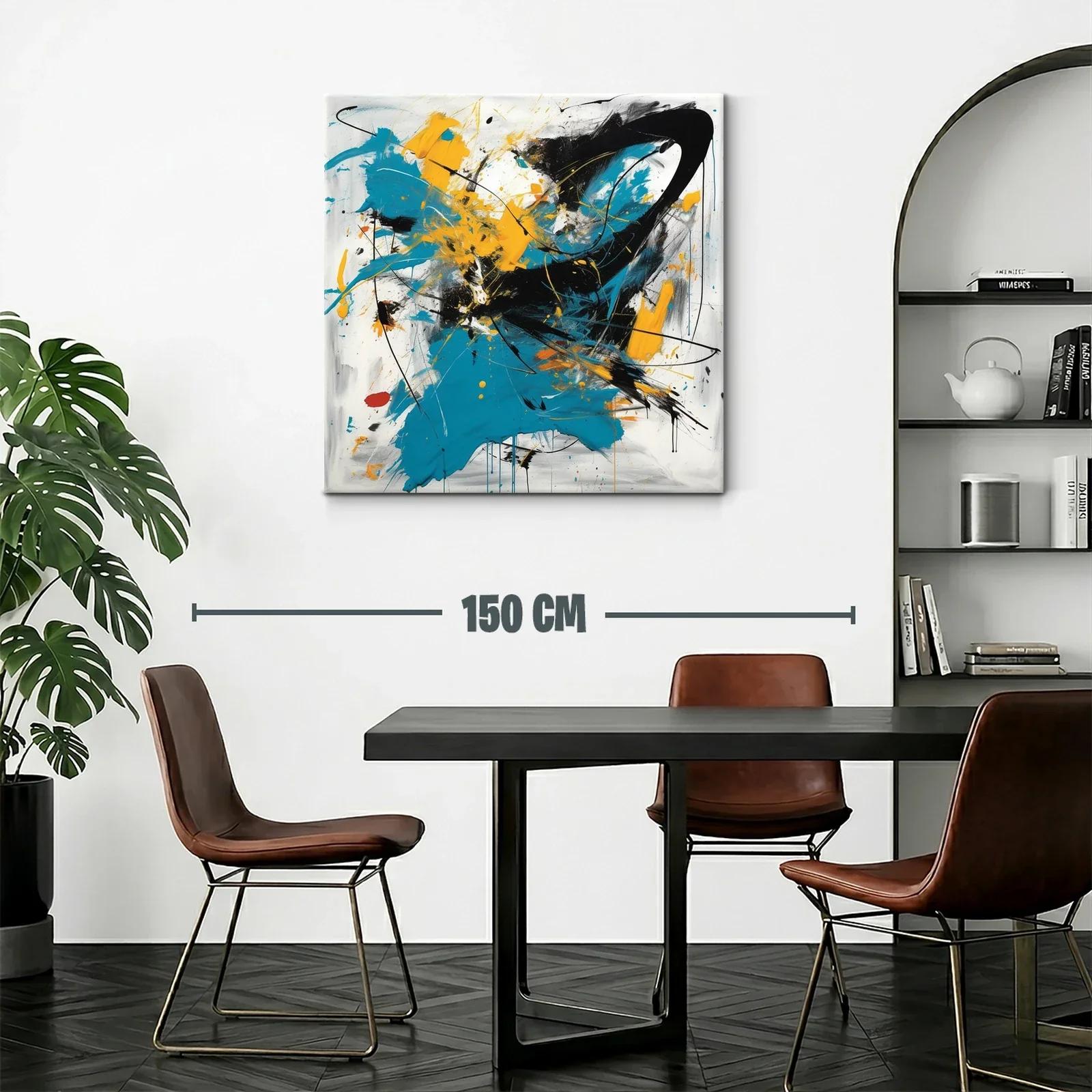 Cuadro abstracto con destellos en azul negro y amarillo — miniatura 2