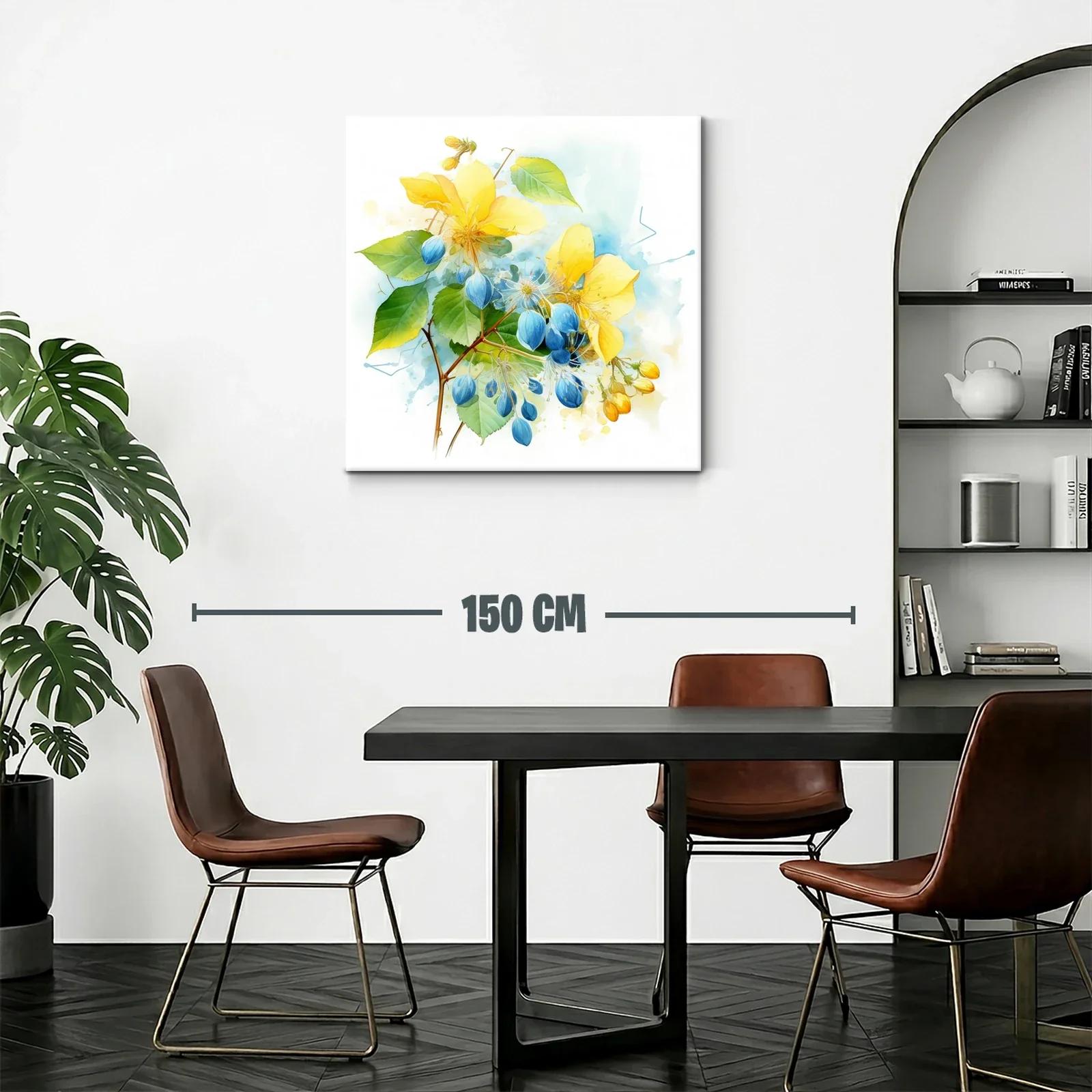 Cuadro floral en tonos vibrantes azul y amarillo — miniatura 2