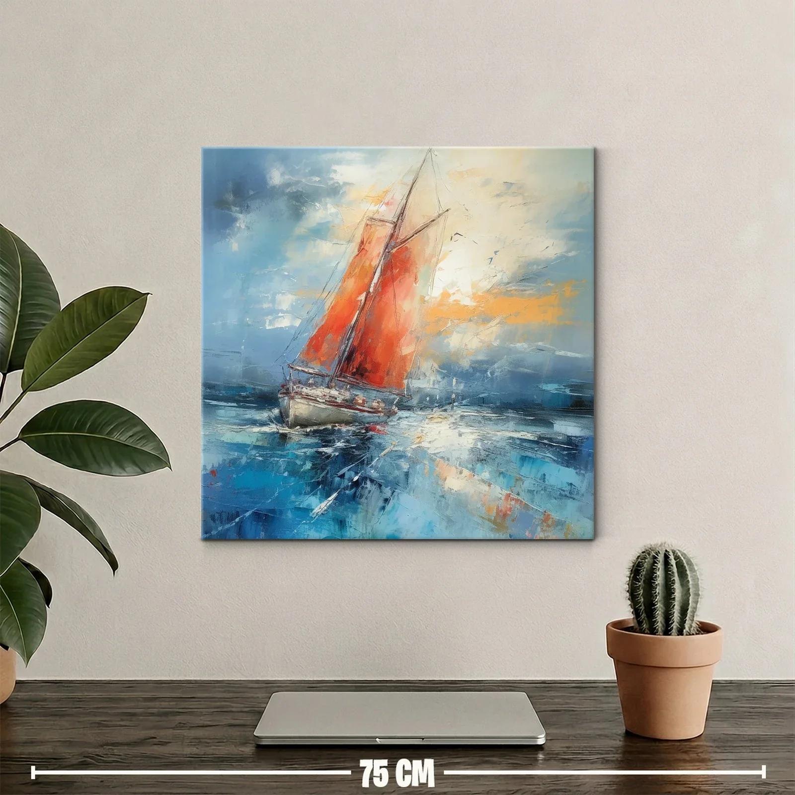 Barco de vela con tonos cálidos y mar azul profundo — miniatura 2