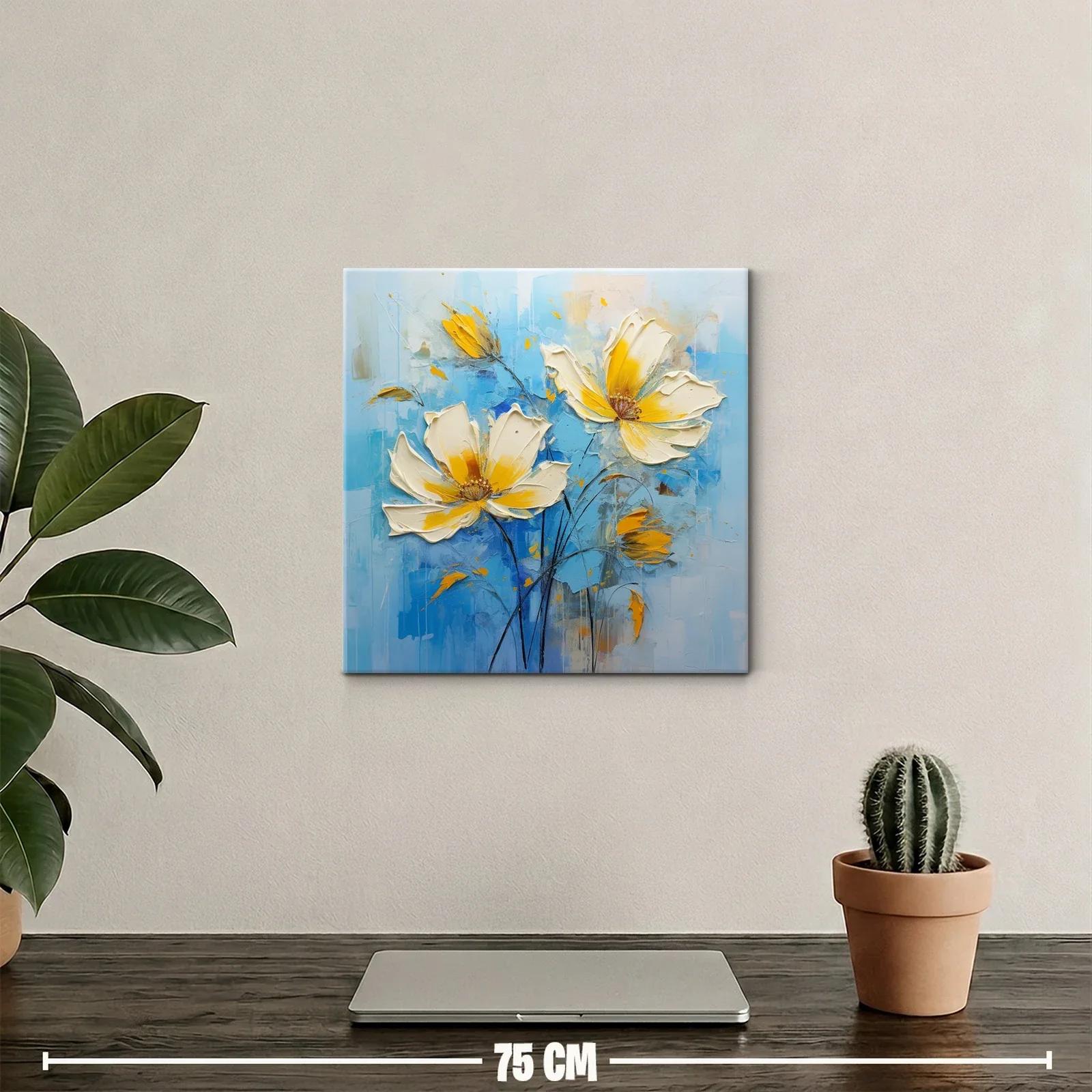 Flores en tonos amarillos sobre fondo azul relajante — miniatura 2