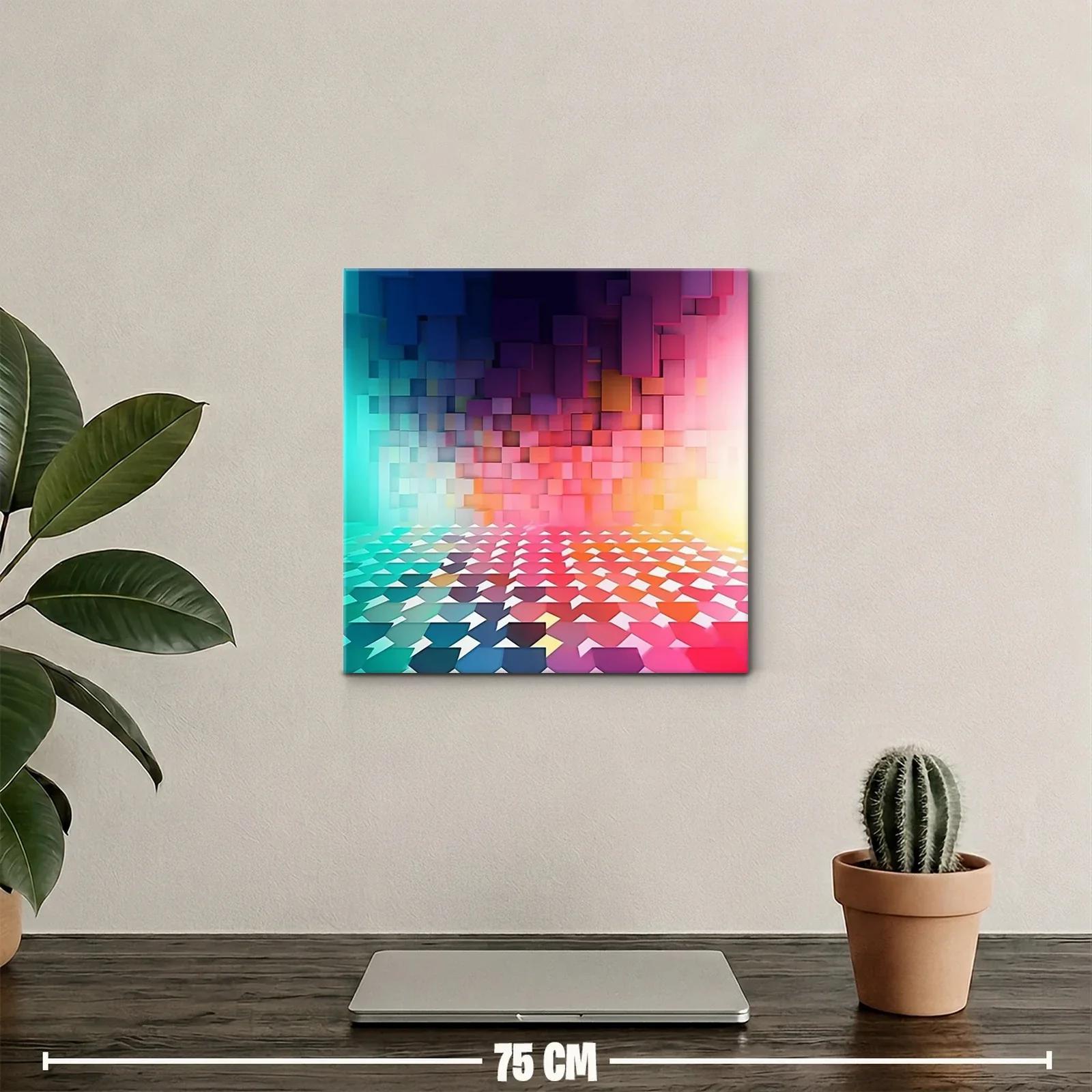 Cuadro geométrico con cubos y tonalidades vibrantes — miniatura 2