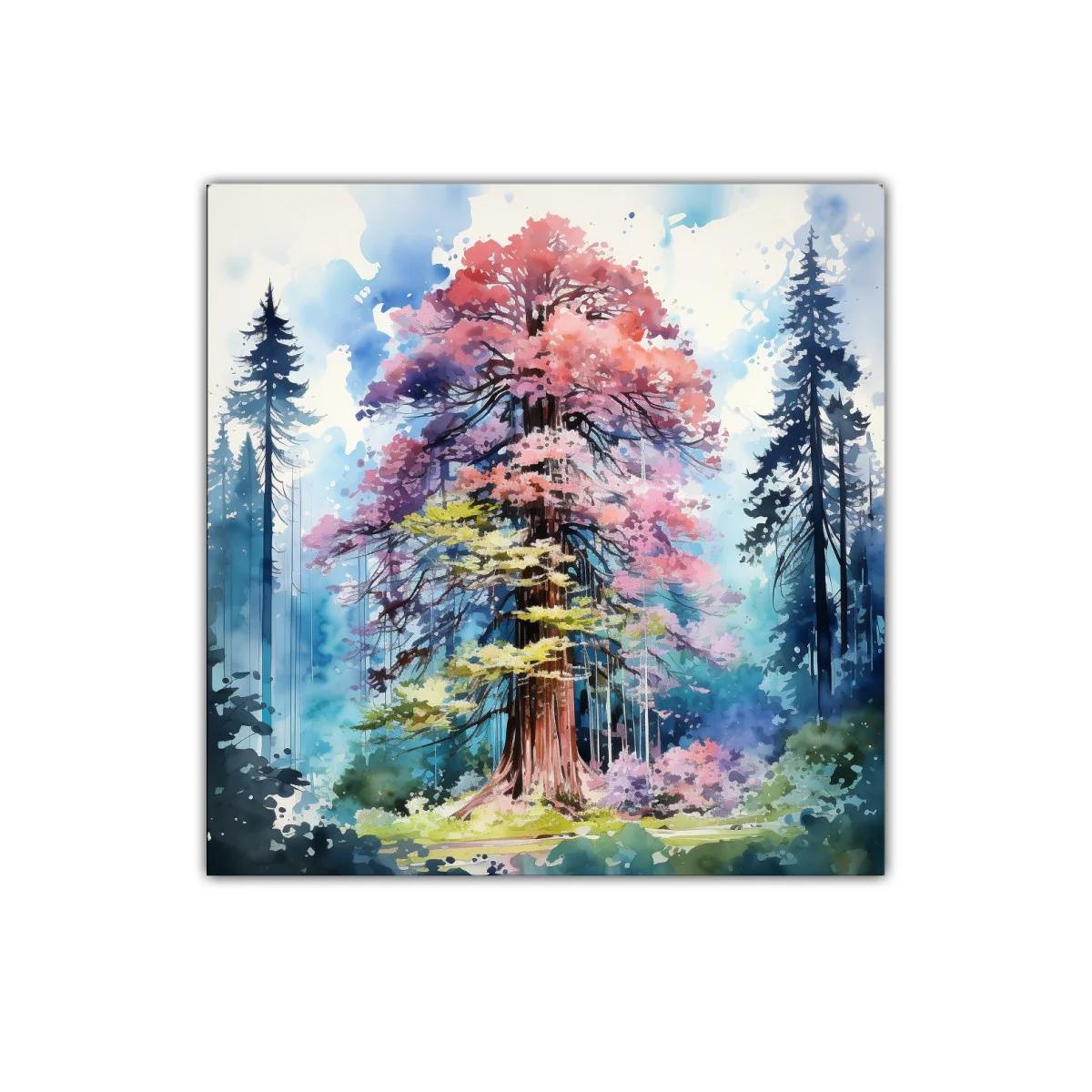 Cuadro decorativo árbol colorido en bosque sereno — imagen principal