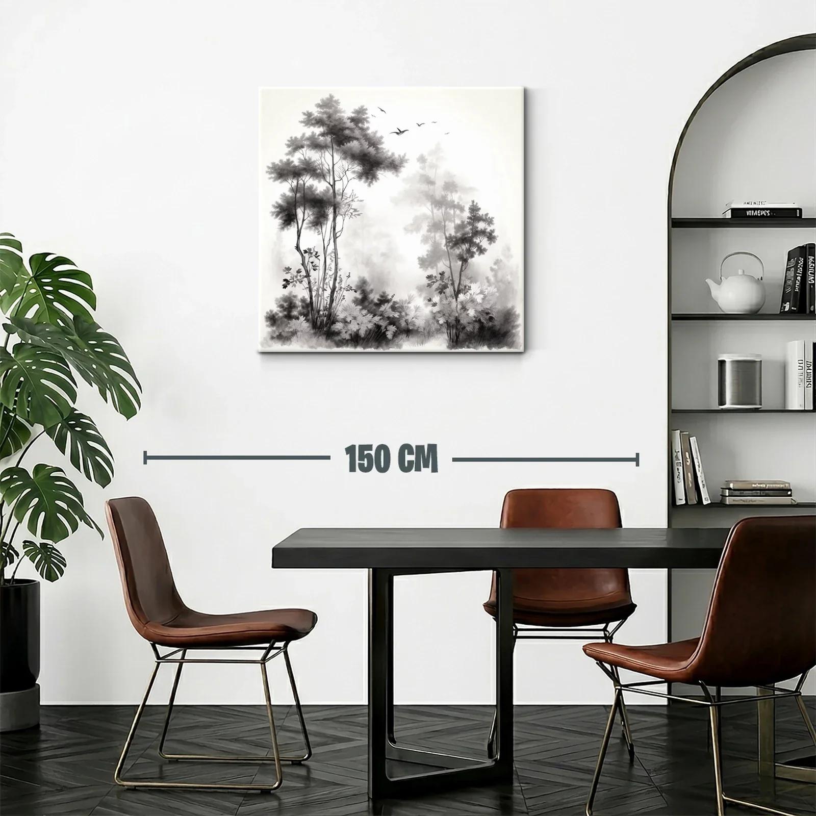 Paisaje sereno con árboles y aves en tonos neutros — miniatura 2