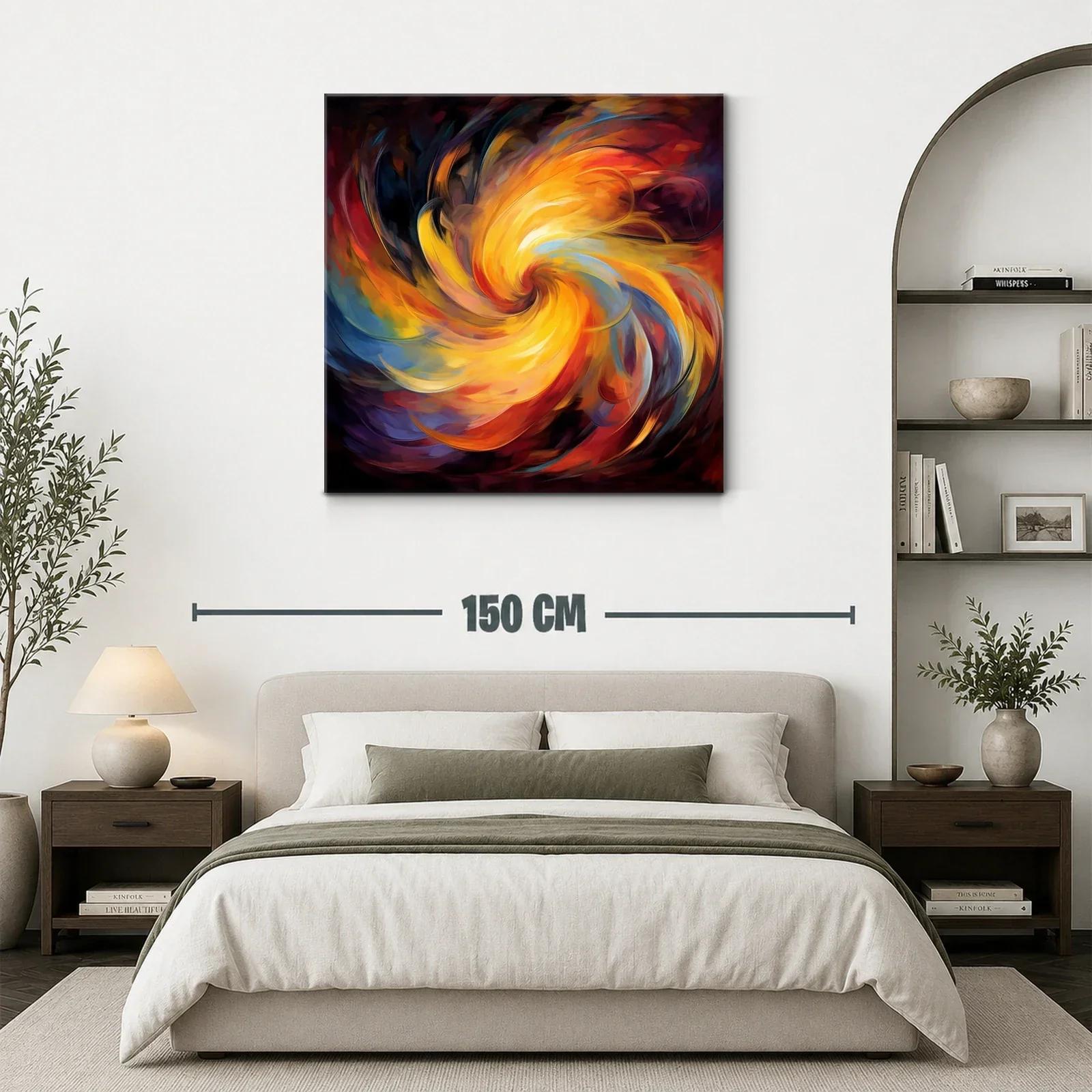 Cuadro abstracto con espiral vibrante en tonos cálidos — miniatura 3