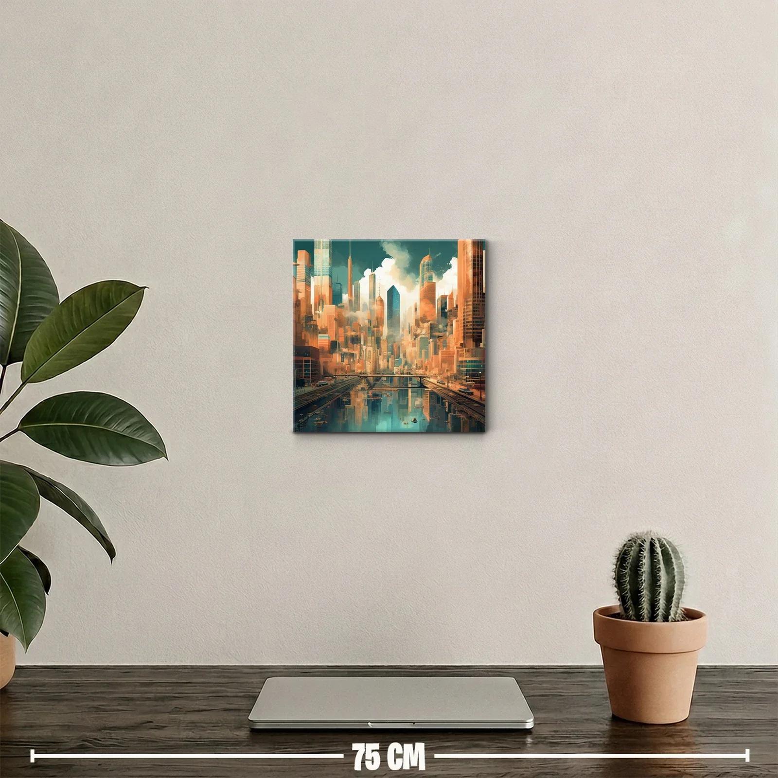 Paisaje urbano futurista con reflejos en el agua — miniatura 2
