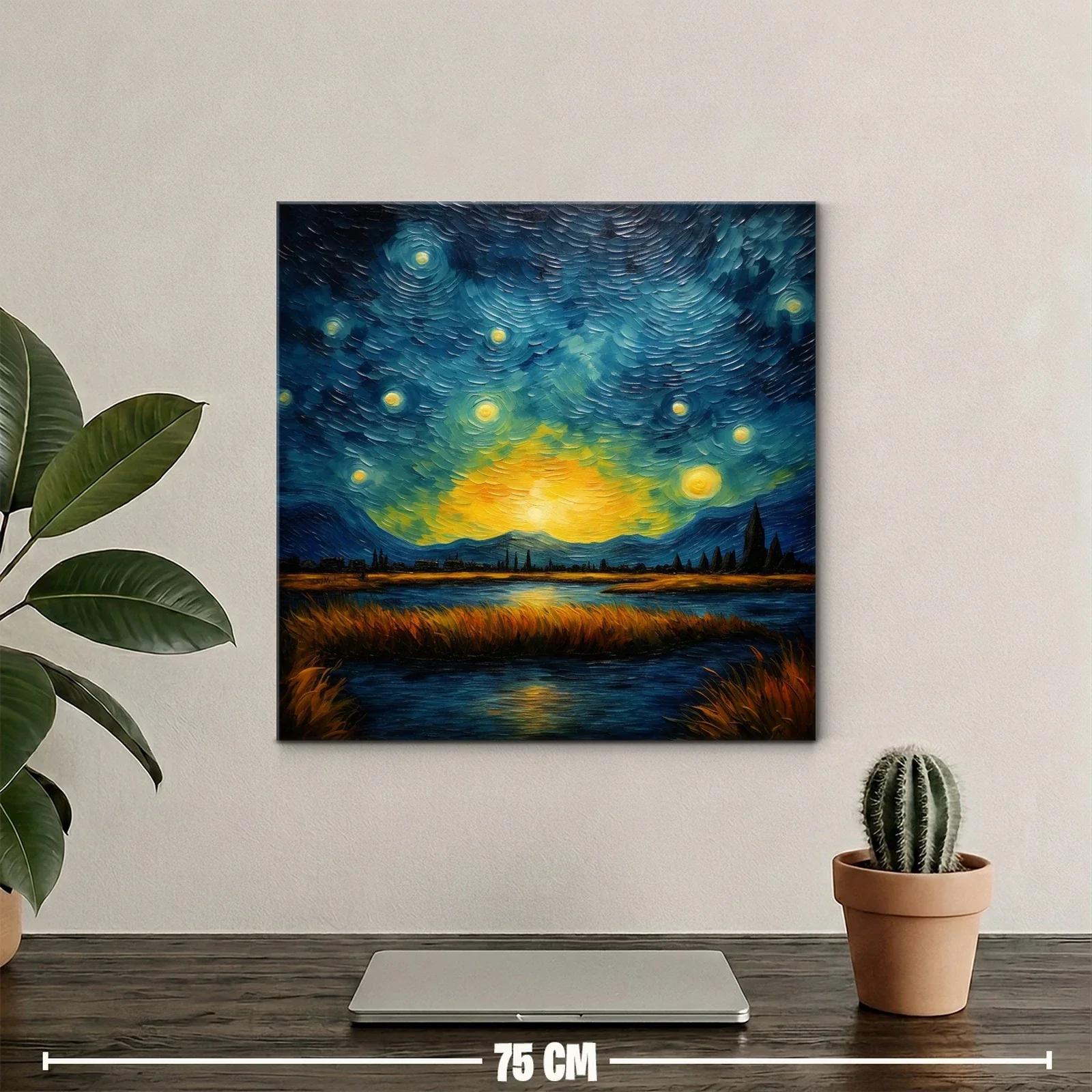 Paisaje nocturno con cielo estrellado y lago reflejante — miniatura 2