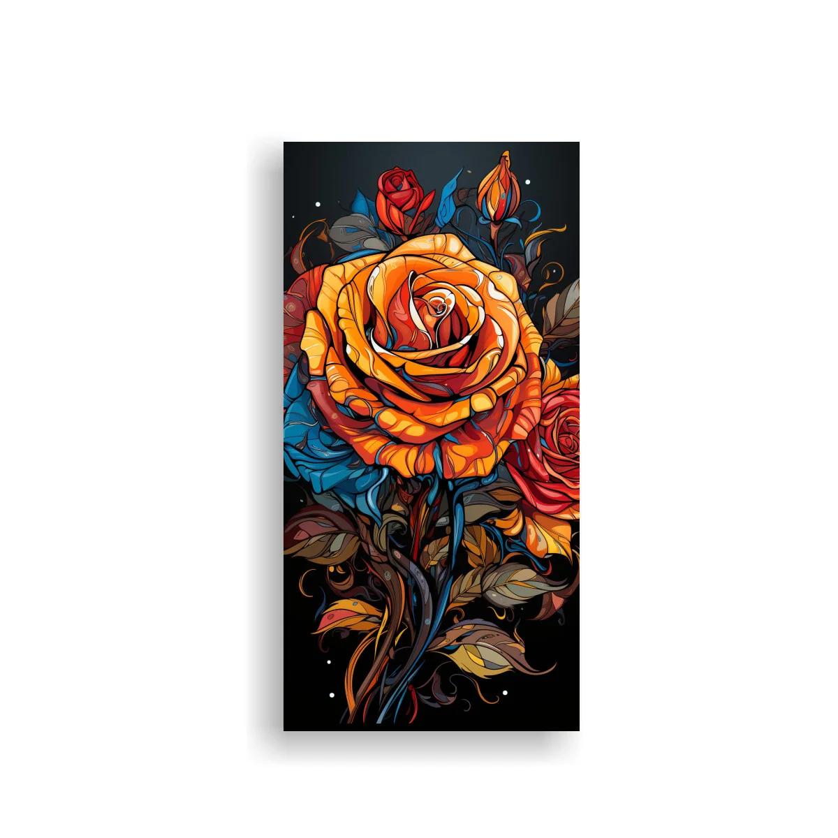 Cuadro rosa amarilla anaranjada con rosa rojiza y fondo negro — imagen principal