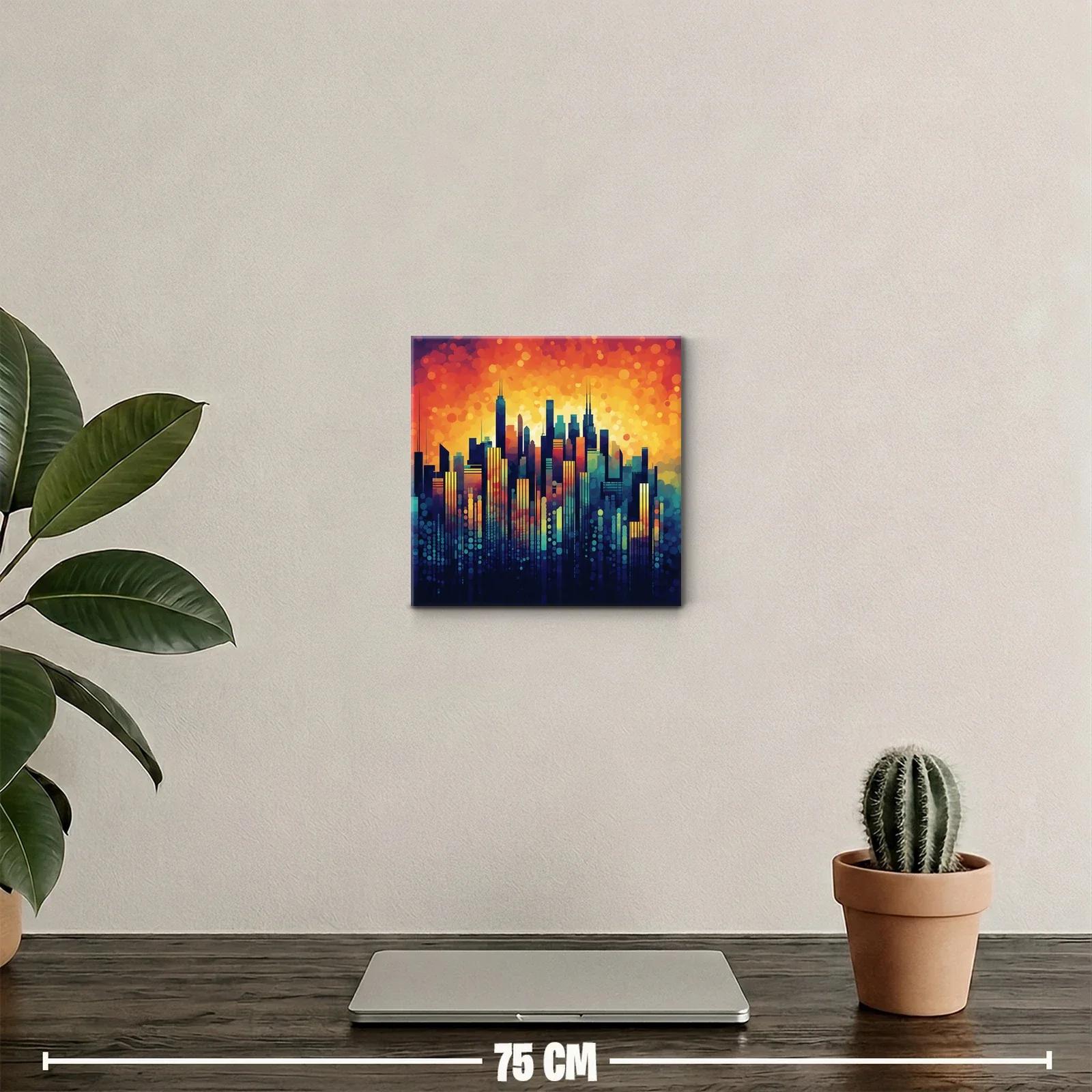 Vibrante skyline urbano con tonos cálidos y fríos contrastantes — miniatura 2