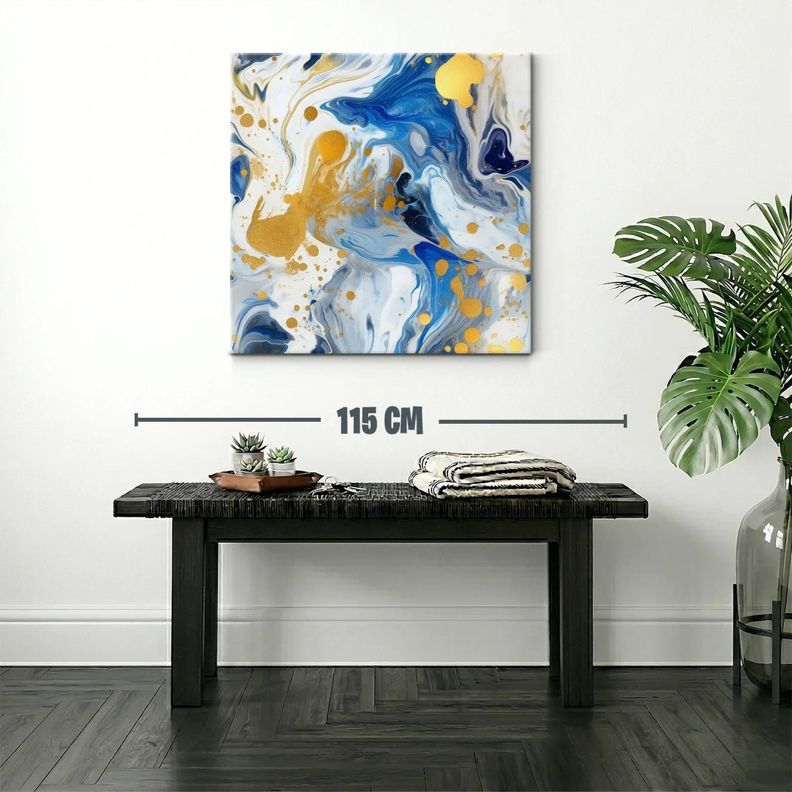 Cuadro abstracto con tonos azules y detalles dorados brillantes — miniatura 2