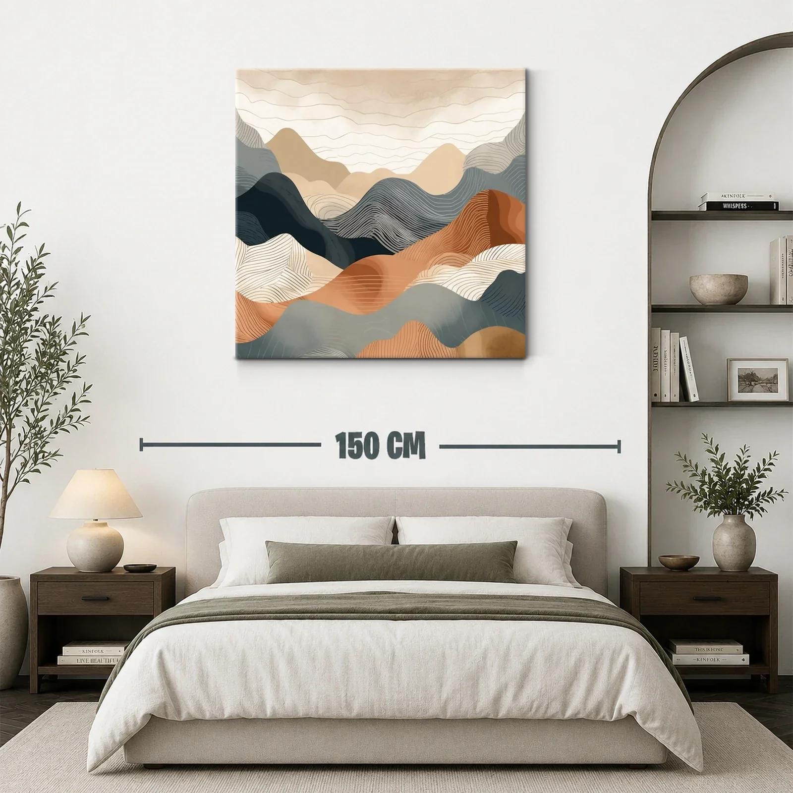 Cuadro con paisaje montañoso en tonos tierra y azules — miniatura 3
