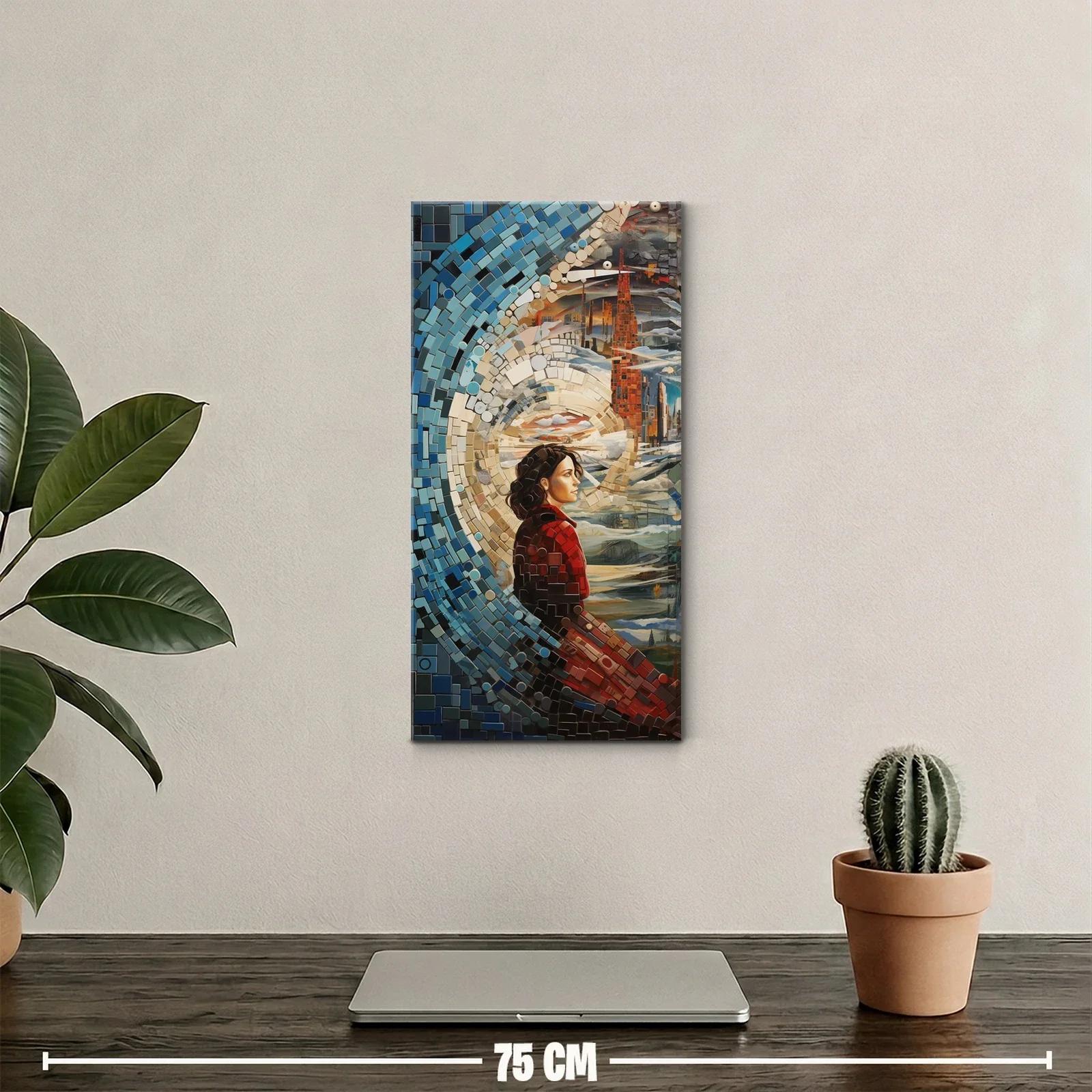 Cuadro mujer de perfil con remolino geométrico azul — miniatura 2