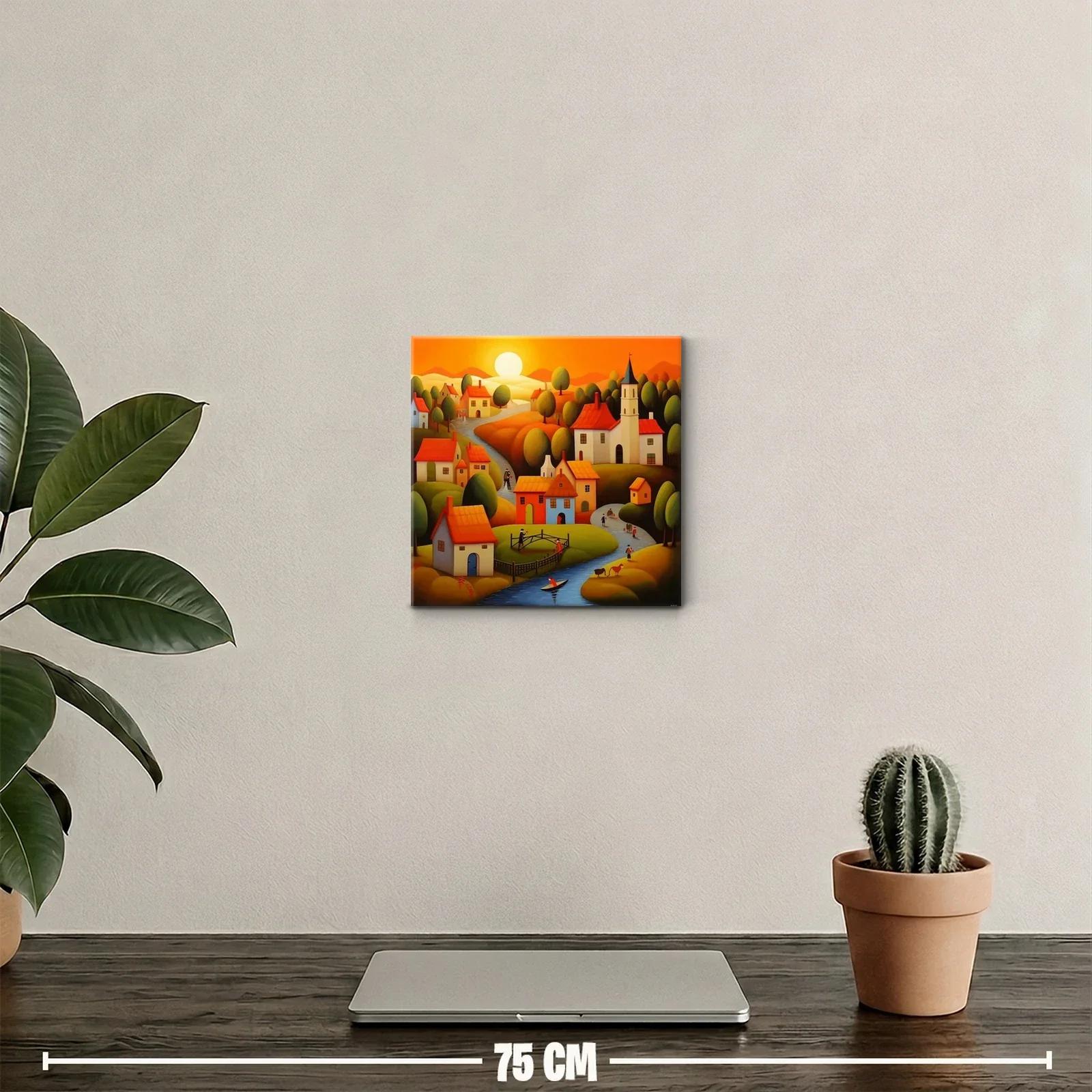 Paisaje de pueblo al atardecer con tonos cálidos y armoniosos — miniatura 2