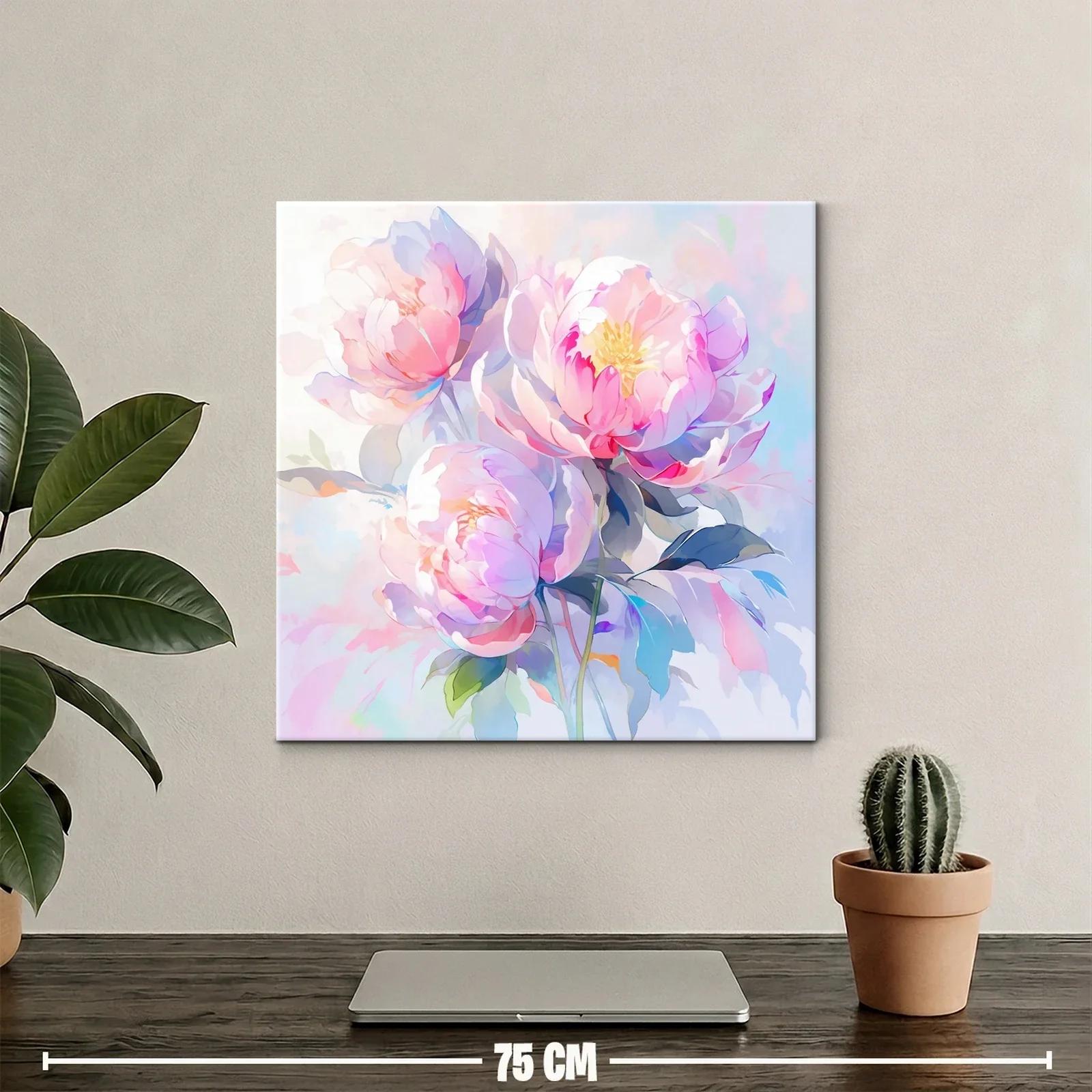 Cuadro floral con peonías en tonos pastel y suaves luces — miniatura 2