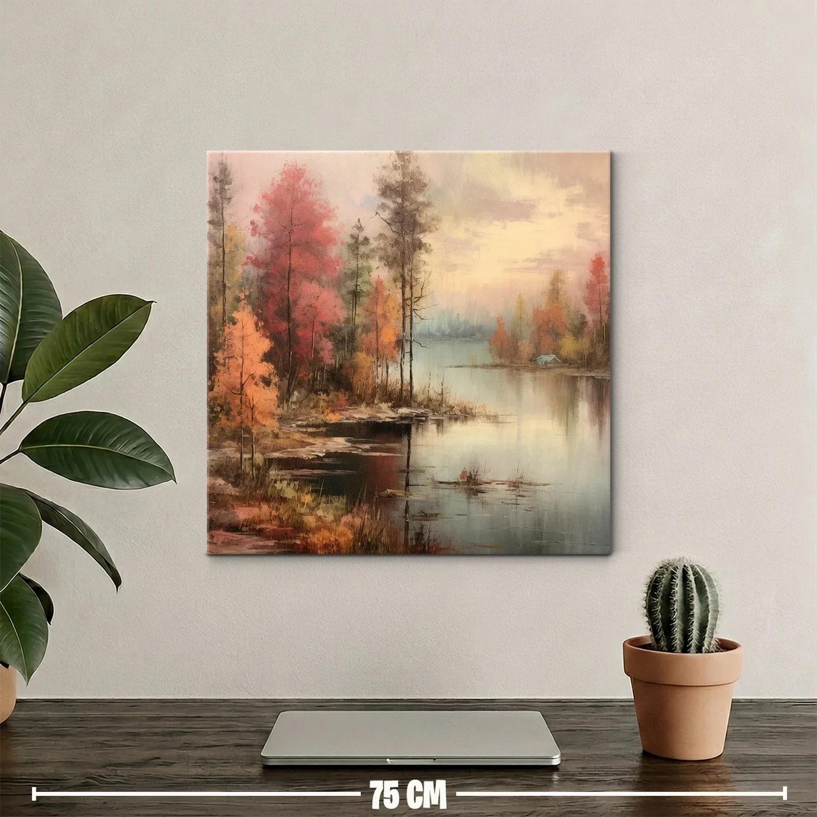 Paisaje otoñal con lago y árboles en tonos cálidos — miniatura 2