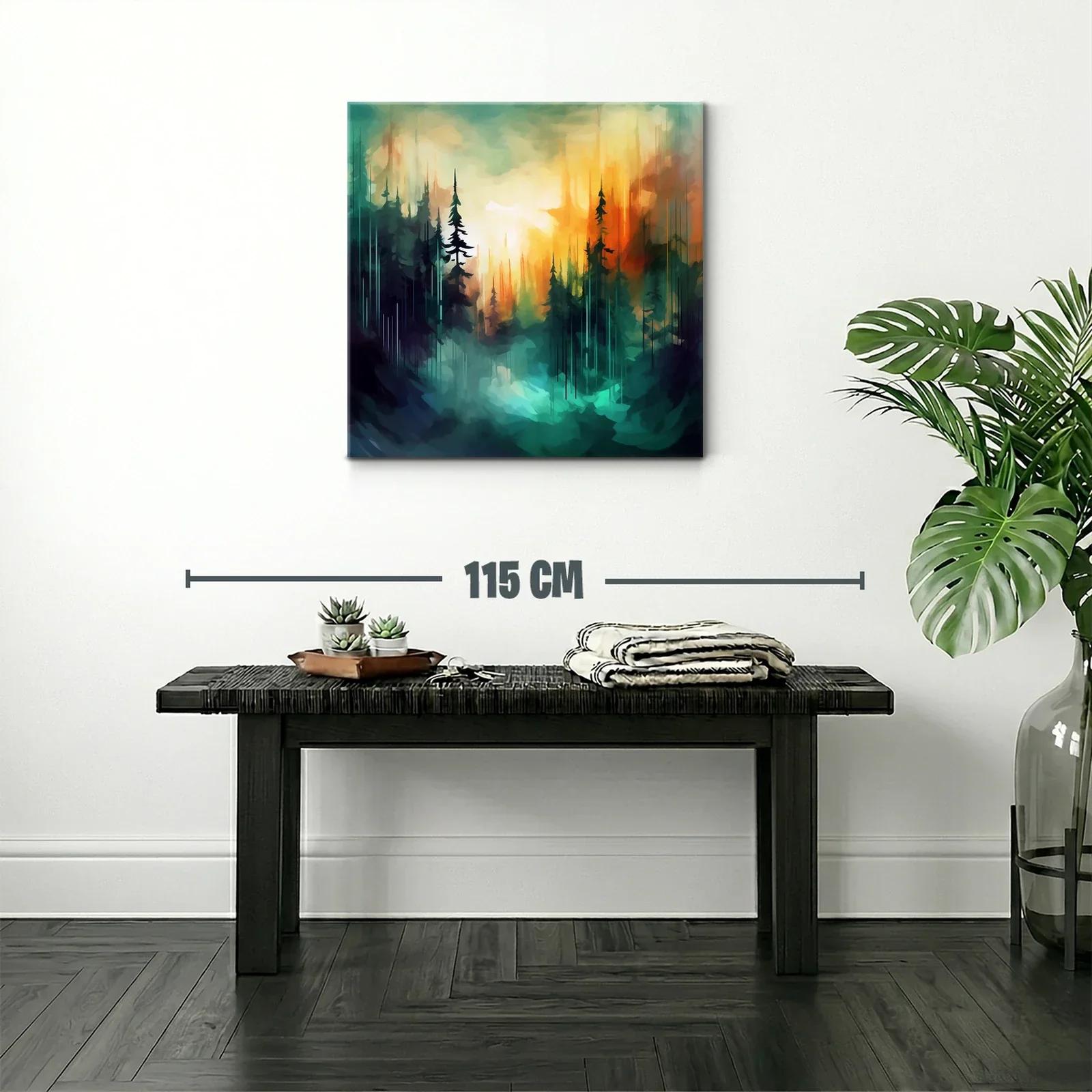 Bosque abstracto al amanecer con luces vibrantes y contraste — miniatura 2