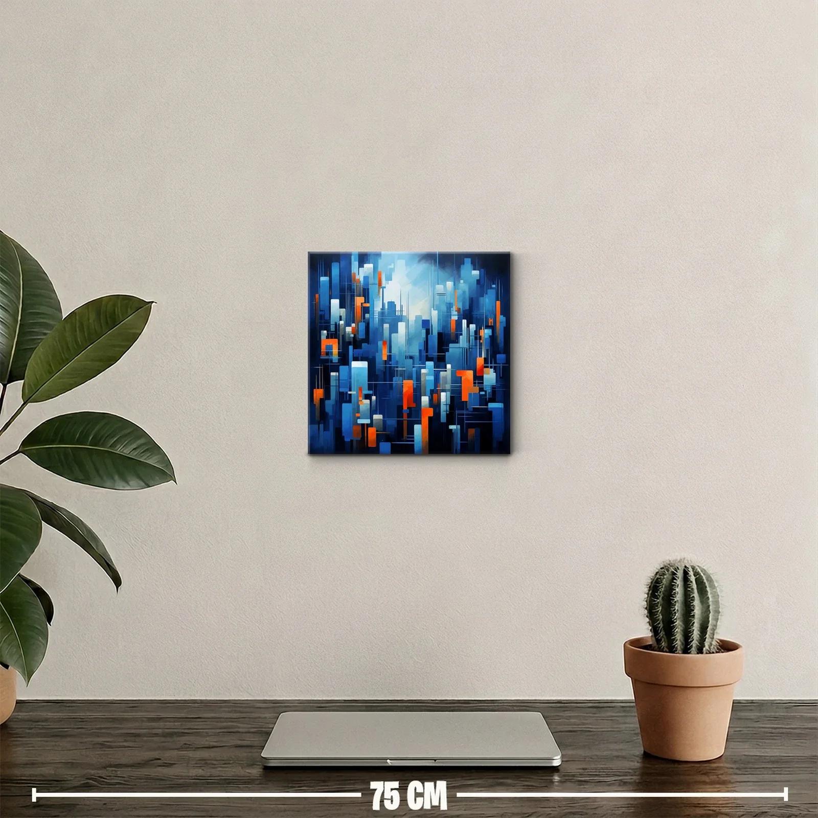 Composición abstracta en tonos azules con toques naranjas vibrantes — miniatura 2