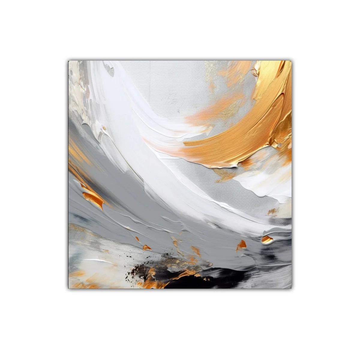 Cuadro abstracto con tonos grises y dorados elegantes — imagen principal