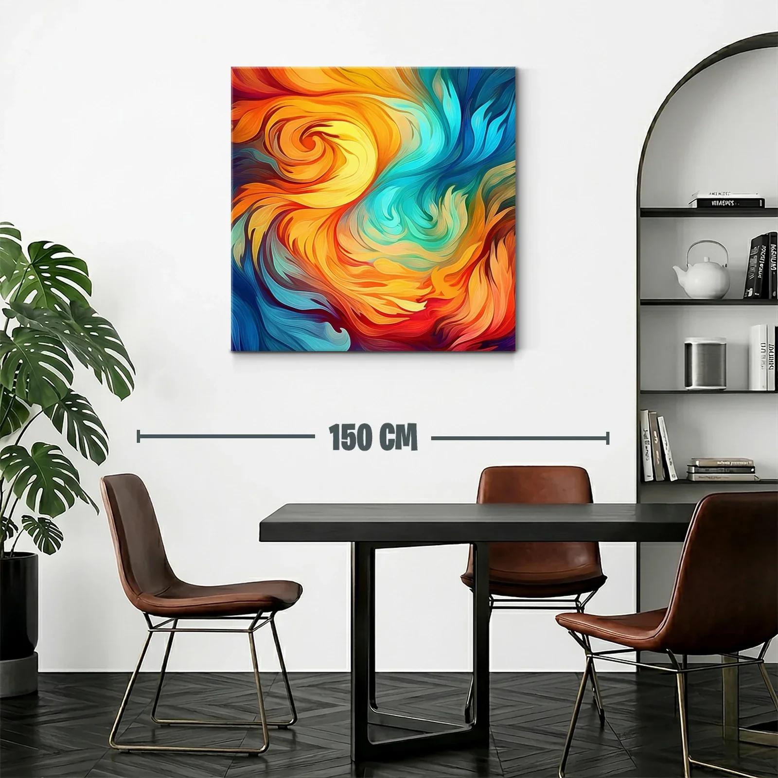 Cuadro abstracto en vibrantes tonos cálidos y fríos — miniatura 2
