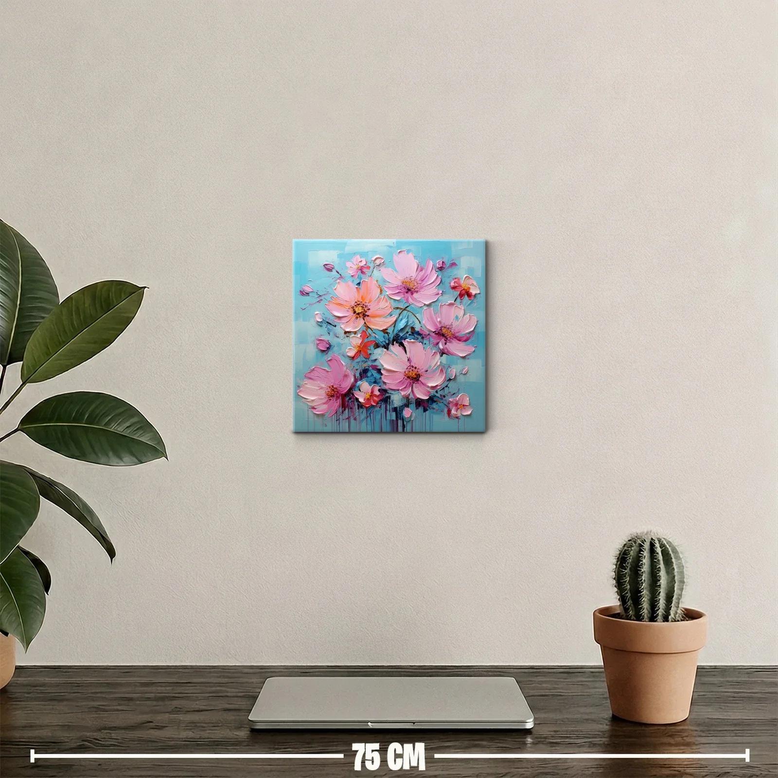 Cuadro decorativo con flores rosas sobre fondo azul celeste — miniatura 2