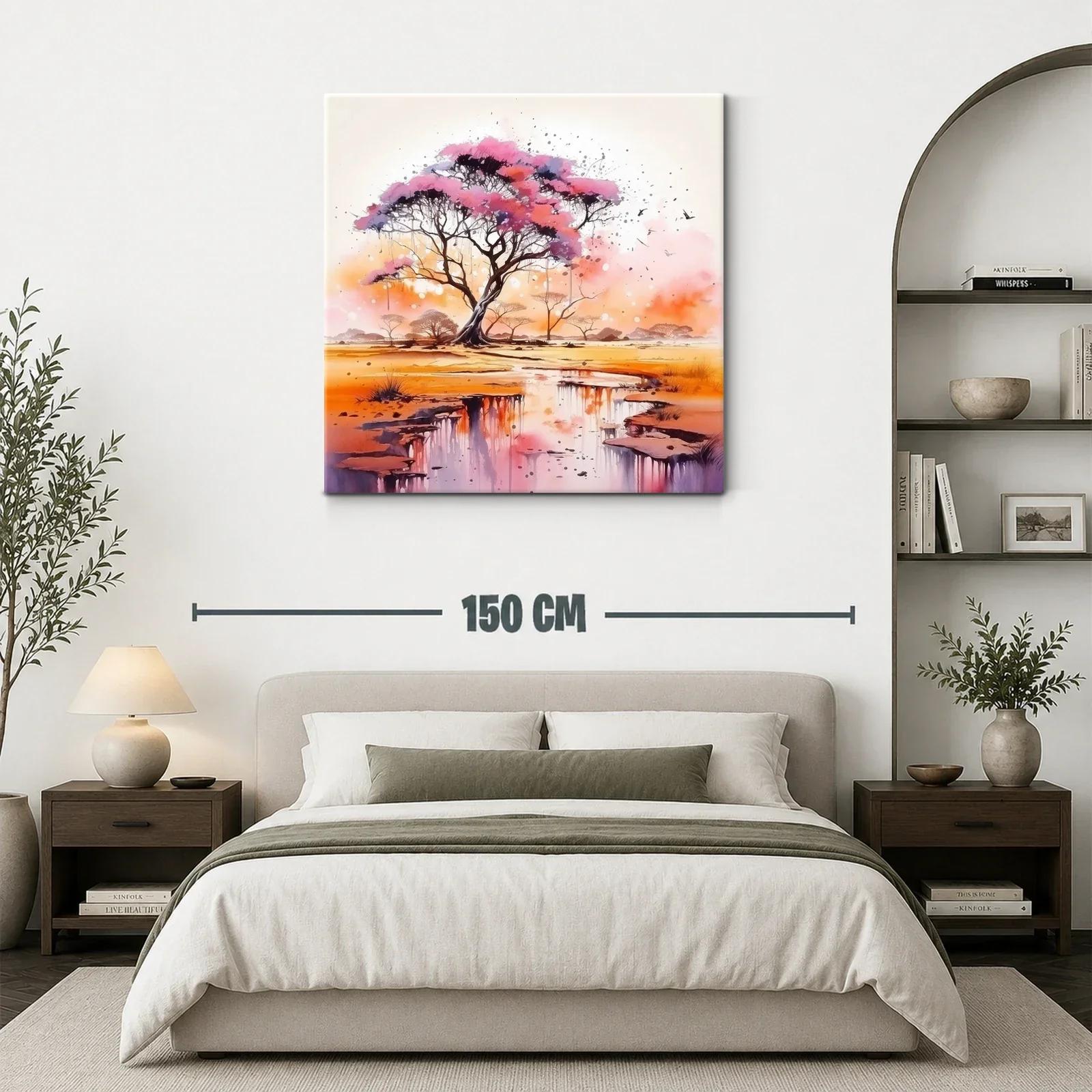 Árbol rosa sobre paisaje reflejado en agua — miniatura 3