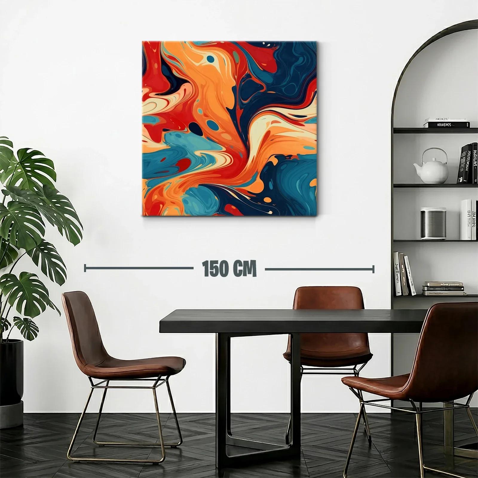 Cuadro abstracto con tonos cálidos y azules profundos — miniatura 2