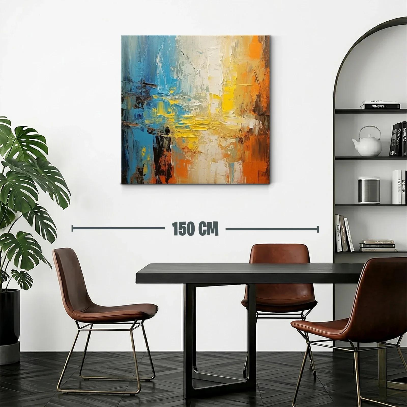 Cuadro abstracto con tonos cálidos y fríos vibrantes — miniatura 2