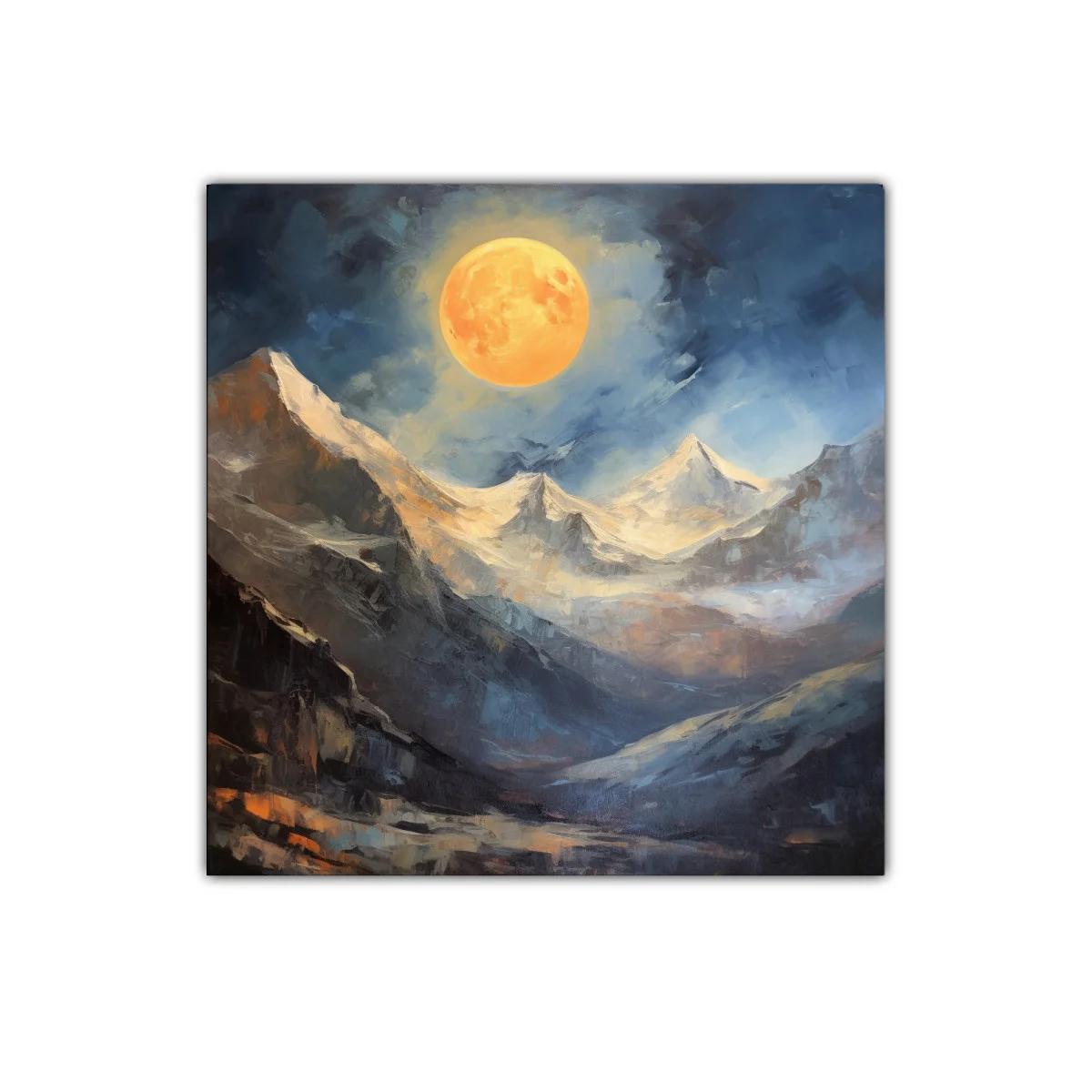 Paisaje Montañoso con Luna Llena en Tonos Cálidos y Fríos — miniatura 1