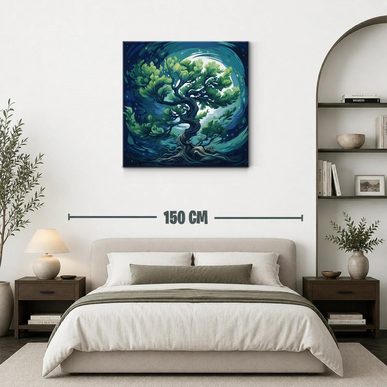 Cuadro Árbol Místico Bajo Luna Llena en Tonos Azules — miniatura 3