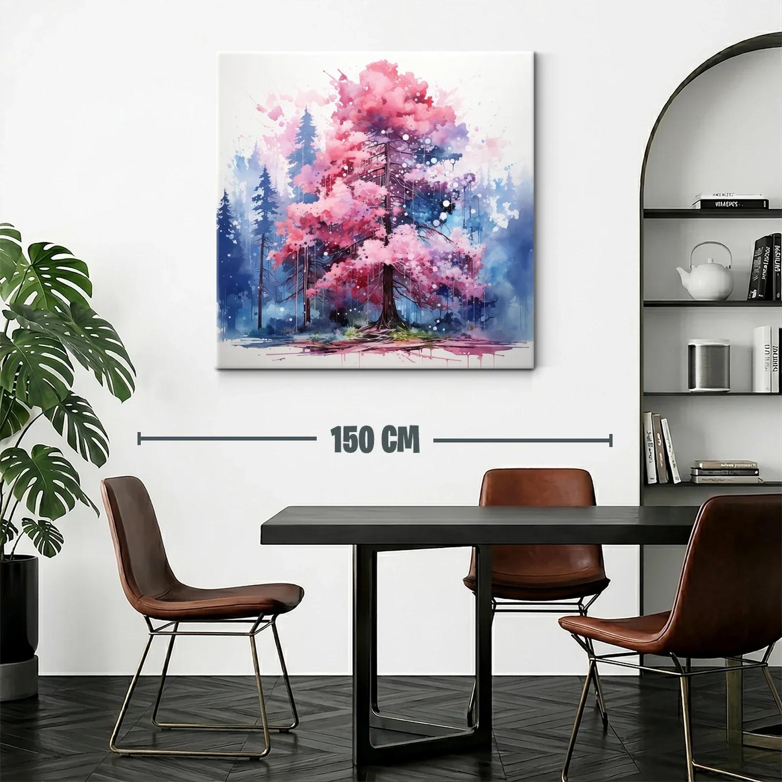 Árbol rosa vibrante en bosque azul nebuloso — miniatura 2