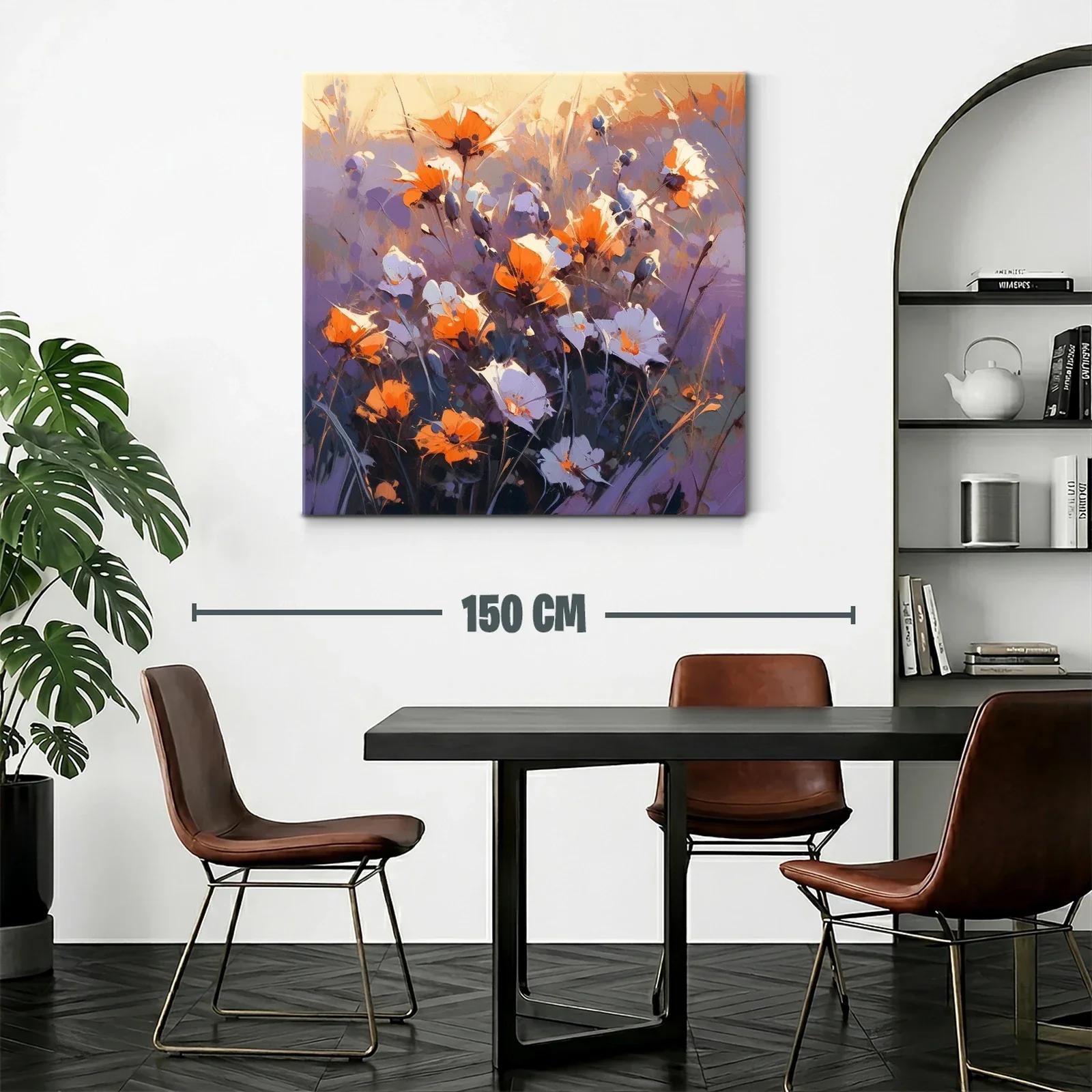 Cuadro floral con vibrante contraste de naranja y violeta — miniatura 2